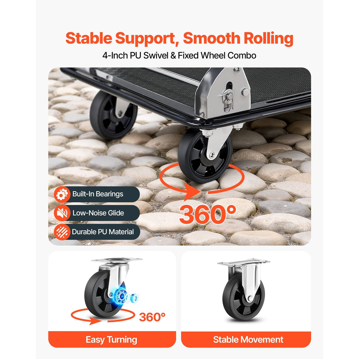 Foldable Push Cart Dolly, 700 lbs, Heavy Duty Platform Hand Truck with Wheels, High-Strength Steel, 2 Tier Moving Flatbed Cart, for Warehouse, Garage, Workshop, Office, 28.7 x 18.5 x 32.3 in