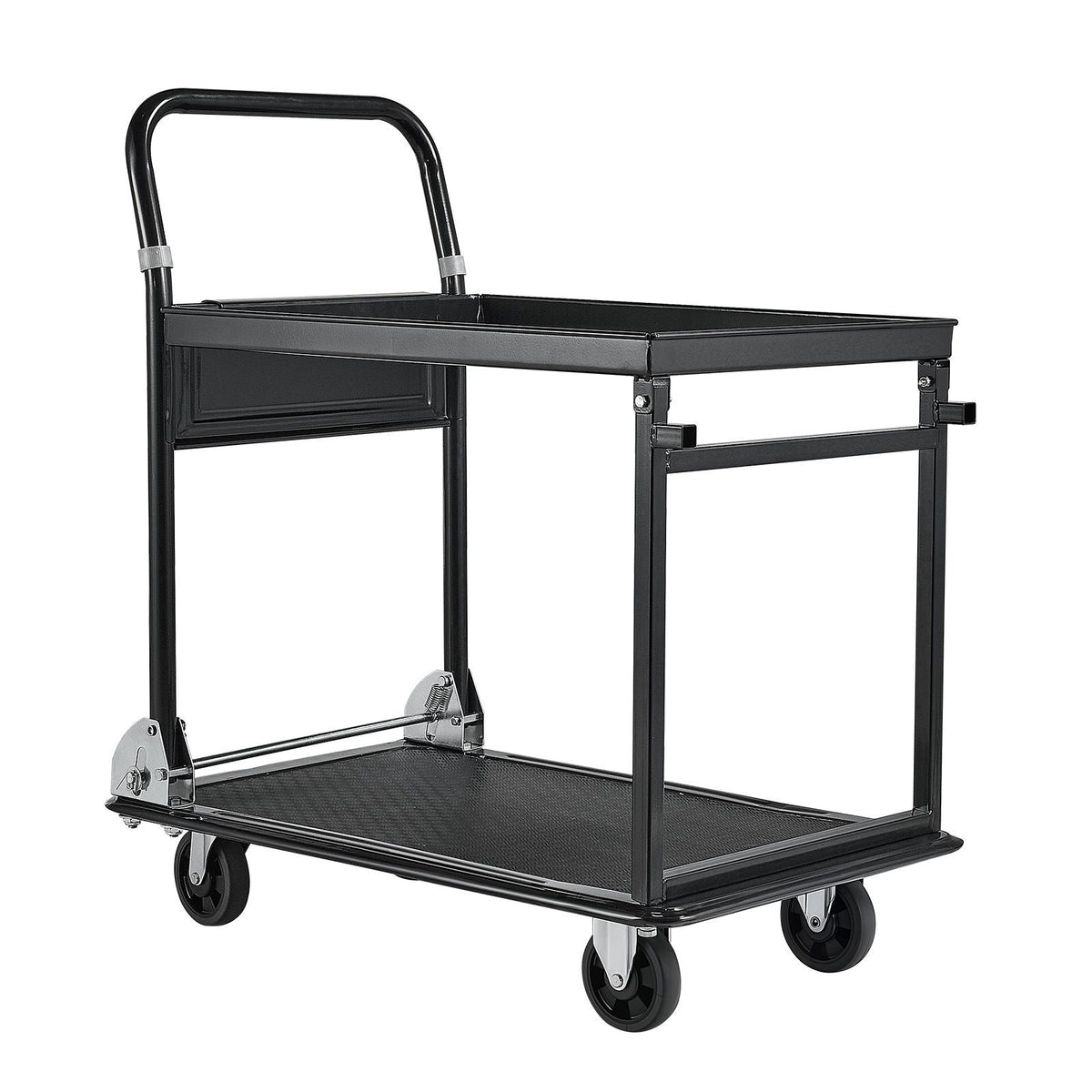 Foldable Push Cart Dolly, 700 lbs, Heavy Duty Platform Hand Truck with Wheels, High-Strength Steel, 2 Tier Moving Flatbed Cart, for Warehouse, Garage, Workshop, Office, 28.7 x 18.5 x 32.3 in