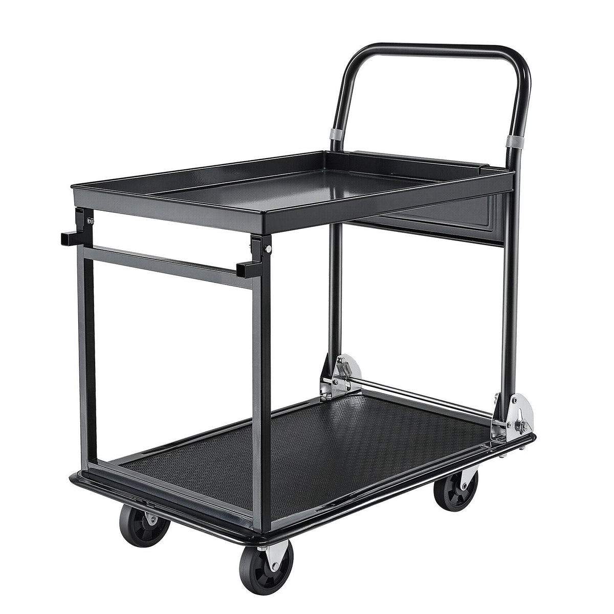 Foldable Push Cart Dolly, 700 lbs, Heavy Duty Platform Hand Truck with Wheels, High-Strength Steel, 2 Tier Moving Flatbed Cart, for Warehouse, Garage, Workshop, Office, 28.7 x 18.5 x 32.3 in