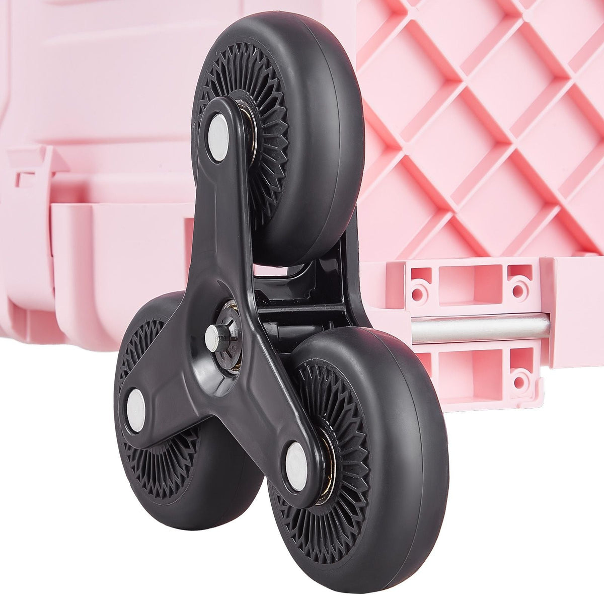 Foldable Utility Cart, 65L Collapsible Portable Crate Rolling Cart with Stair Climbing Wheels & 360° Swivel Wheels, Hand Cart with Telescoping Handle for Shopping Office Moving Teacher, Pink