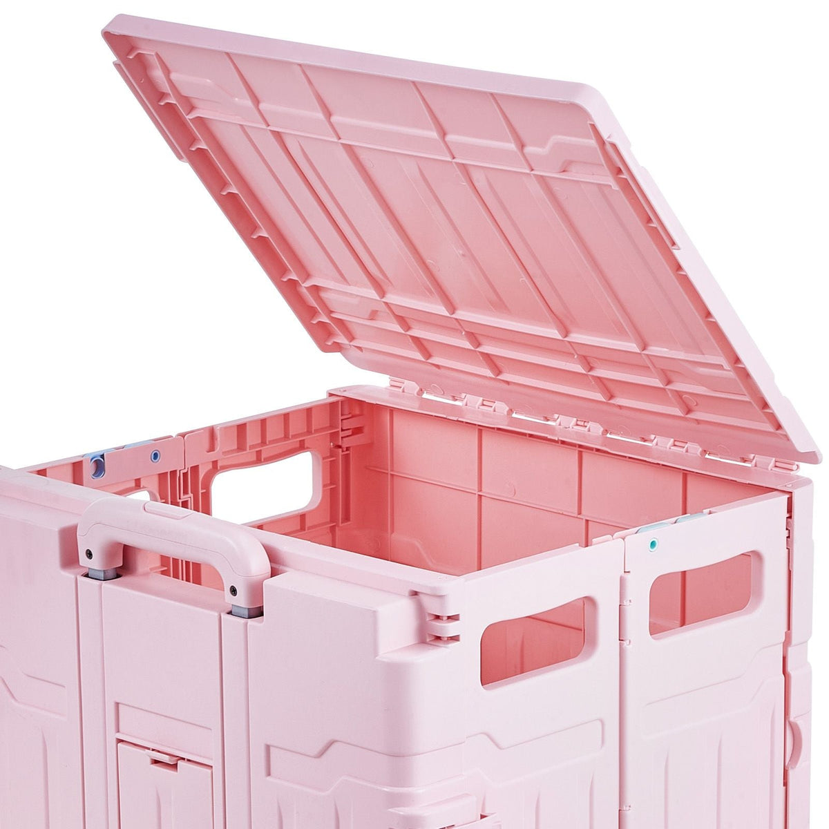 Foldable Utility Cart, 65L Collapsible Portable Crate Rolling Cart with Stair Climbing Wheels & 360° Swivel Wheels, Hand Cart with Telescoping Handle for Shopping Office Moving Teacher, Pink
