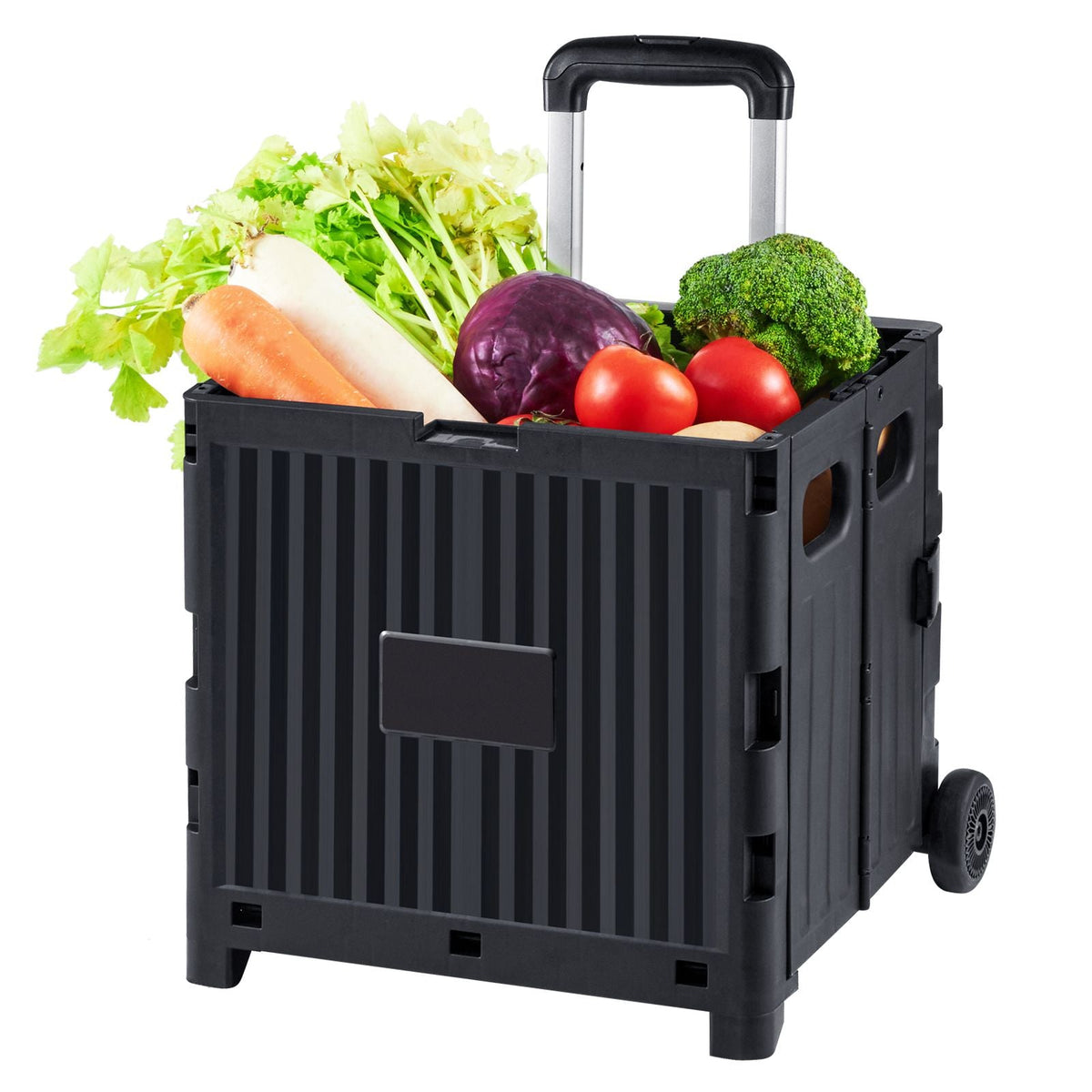 Foldable Utility Cart, 80 lbs Load Capacity, Folding Portable Rolling Crate Handcart with Durable Heavy Duty Telescoping Handle and 2 Wheels for Travel Shopping Moving Luggage Office Use, Black