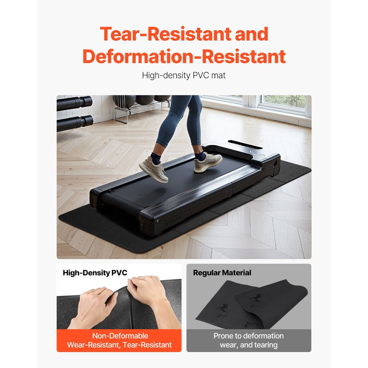 Foldable Walking Pad Treadmill Mat, 1/4" Thick, 24" x 68" Exercise Equipment Mat for Elliptical on Carpet Hardwood Floor, High Density PVC Floor Protector, Waterproof and Non-slip for Home Gym