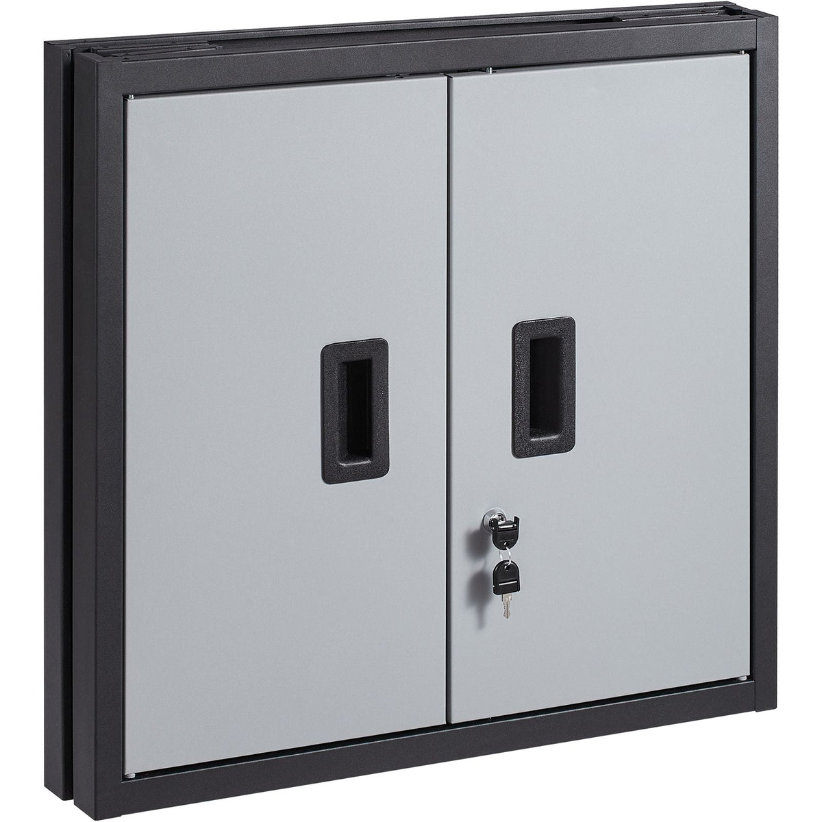 Foldable Wall Cabinet, Metal Garage Locker Mounted 26" Small Tool Chest 240 LBS Loading Capacity Adjustable Shelf Magnetic Door File for Warehouse Office Home Black