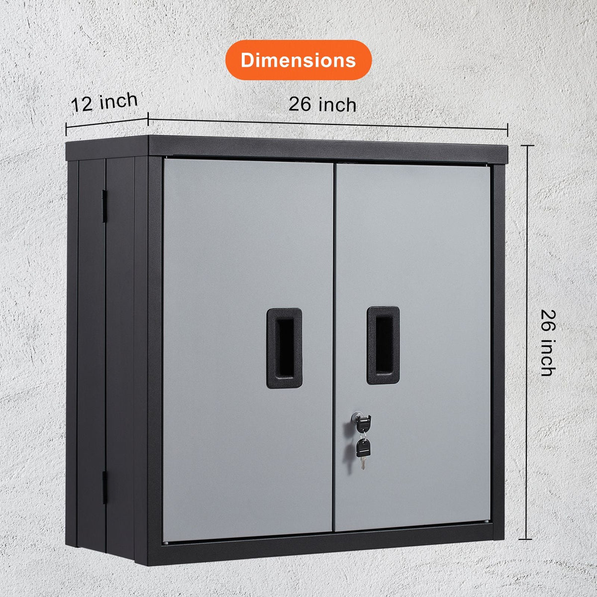 Foldable Wall Cabinet, Metal Garage Locker Mounted 26" Small Tool Chest 240 LBS Loading Capacity Adjustable Shelf Magnetic Door File for Warehouse Office Home Black
