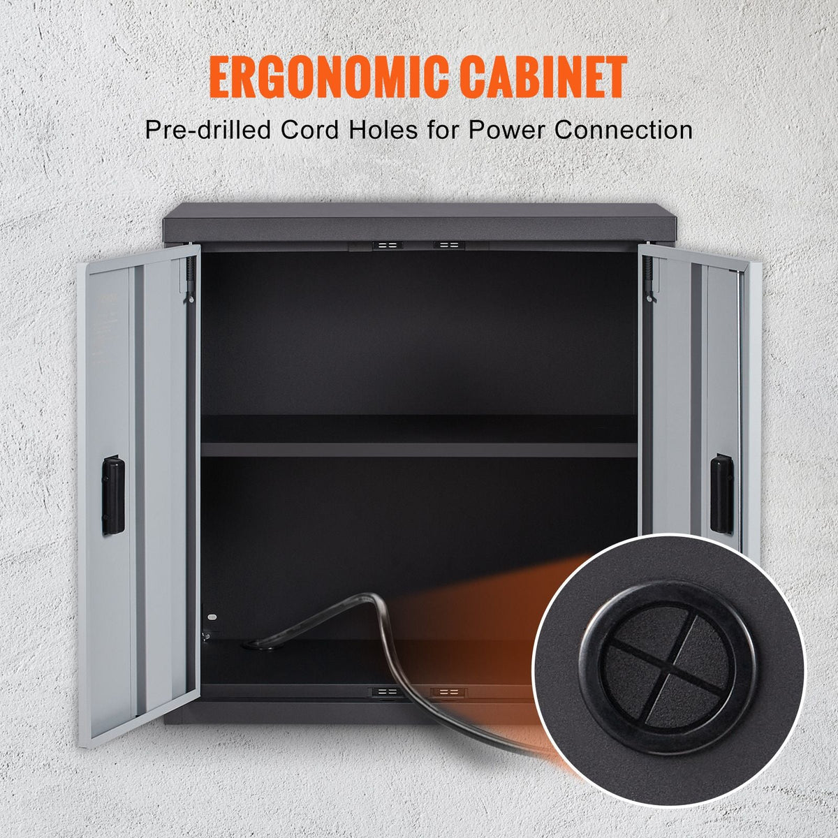 Foldable Wall Cabinet, Metal Garage Locker Mounted 26" Small Tool Chest 240 LBS Loading Capacity Adjustable Shelf Magnetic Door File for Warehouse Office Home Black