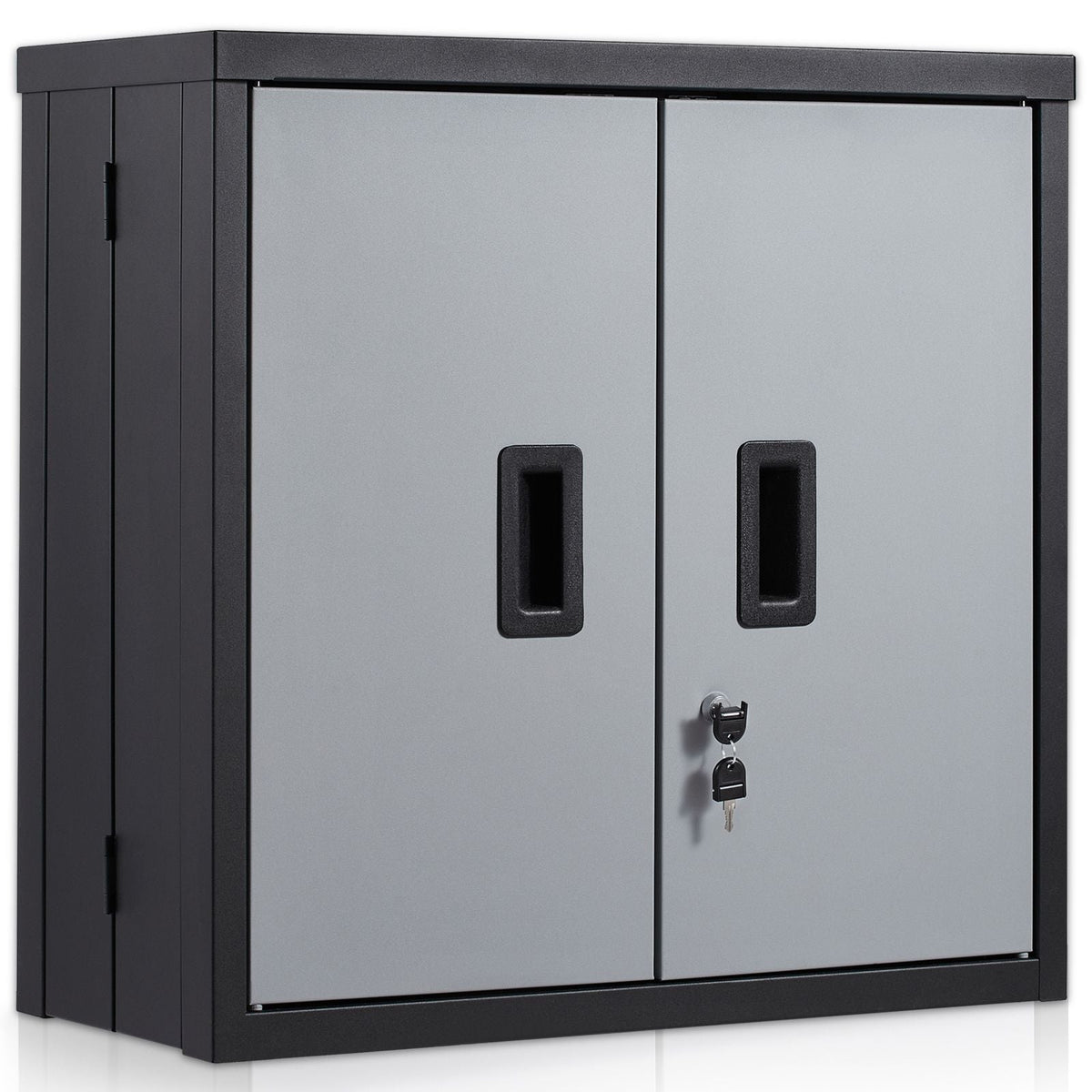Foldable Wall Cabinet, Metal Garage Locker Mounted 26" Small Tool Chest 240 LBS Loading Capacity Adjustable Shelf Magnetic Door File for Warehouse Office Home Black