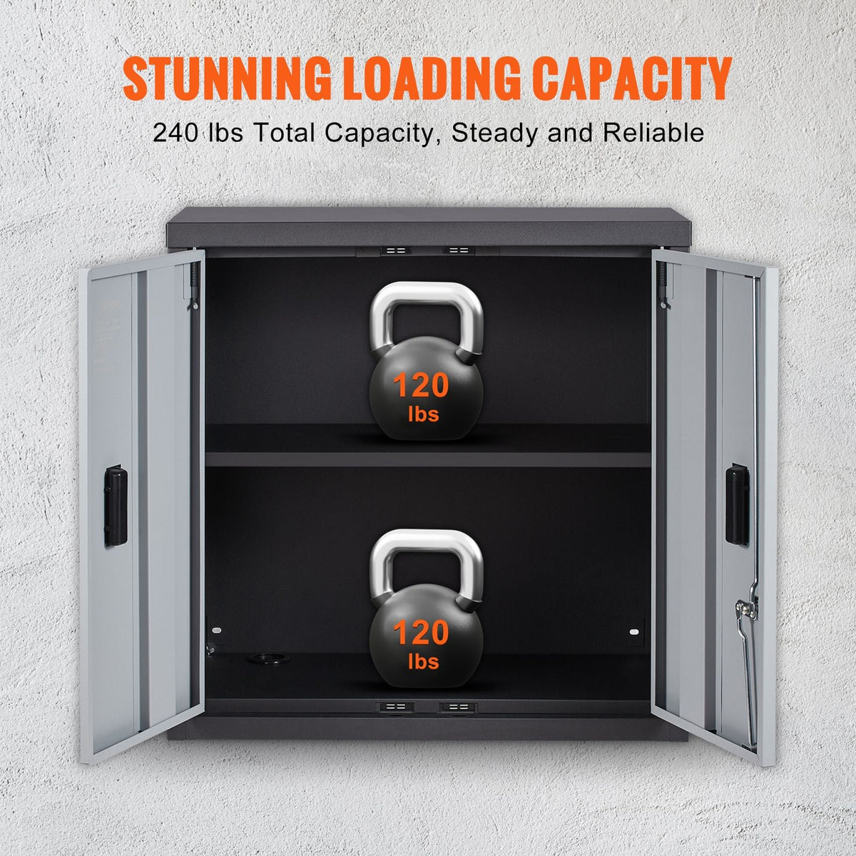 Foldable Wall Cabinet, Metal Garage Locker Mounted 26" Small Tool Chest 240 LBS Loading Capacity Adjustable Shelf Magnetic Door File for Warehouse Office Home Black