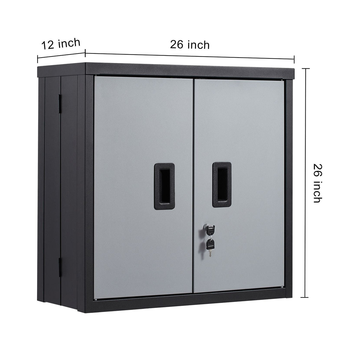 Foldable Wall Cabinet, Metal Garage Locker Mounted 26" Small Tool Chest 240 LBS Loading Capacity Adjustable Shelf Magnetic Door File for Warehouse Office Home Black