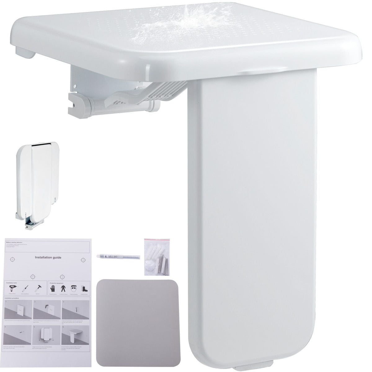 Folding ABS Shower Seat, 15.7'' x 16.7'' Unfolded, Wall Mounted Fold Up Shower Bench with 440 lbs Load Capacity, Space Saving Fold Down Shower Chair for Seniors Pregnant Women Children Adults