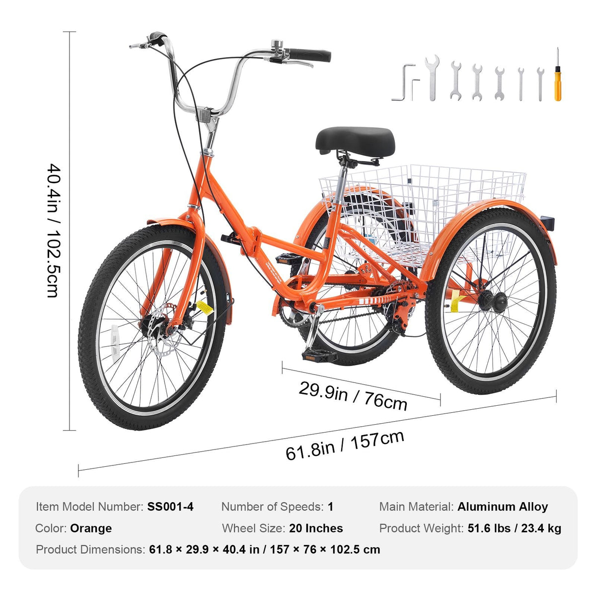 Folding Adult Tricycle, 20-Inch Adult Folding Trikes, Lightweight Aluminum Alloy 3 Wheel Cruiser Bike with Large Rear Basket, Shopping Picnic Foldable Tricycles for Adults, Women, Men, Seniors