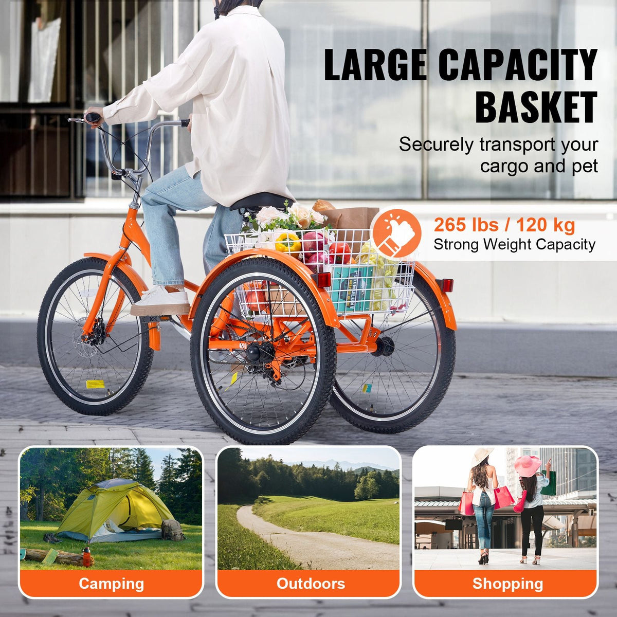 Folding Adult Tricycle, 20-Inch Adult Folding Trikes, Lightweight Aluminum Alloy 3 Wheel Cruiser Bike with Large Rear Basket, Shopping Picnic Foldable Tricycles for Adults, Women, Men, Seniors
