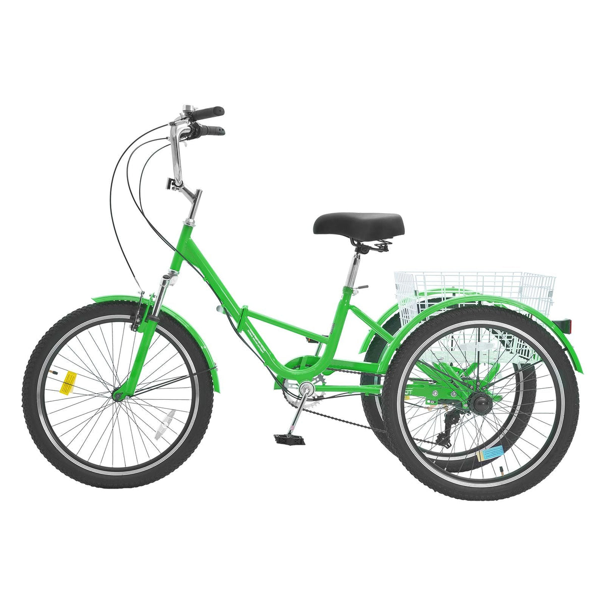 Folding Adult Tricycle, 24-Inch 7-Speed Adult Folding Trikes, Carbon Steel 3 Wheel Cruiser Bike with Basket & Adjustable Seat, Shopping Picnic Foldable Tricycles for Women, Men, Seniors (Green)
