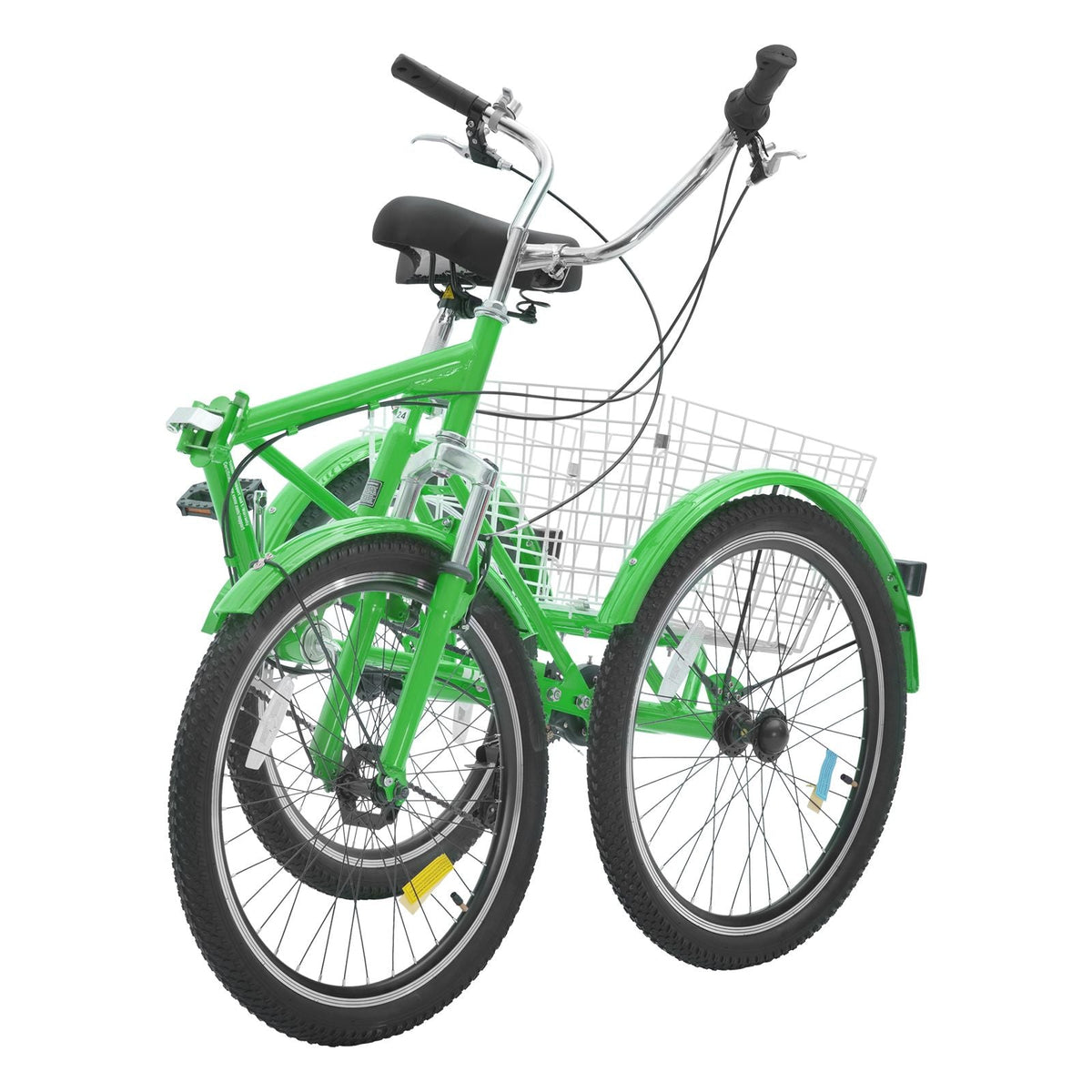 Folding Adult Tricycle, 24-Inch 7-Speed Adult Folding Trikes, Carbon Steel 3 Wheel Cruiser Bike with Basket & Adjustable Seat, Shopping Picnic Foldable Tricycles for Women, Men, Seniors (Green)