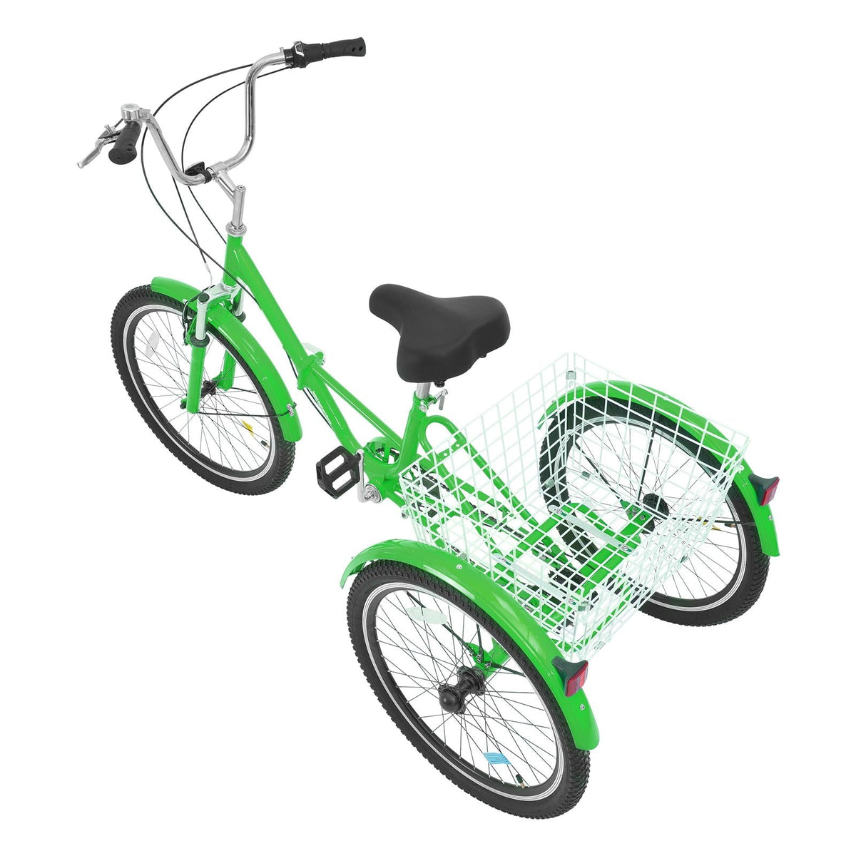 Folding Adult Tricycle, 24-Inch 7-Speed Adult Folding Trikes, Carbon Steel 3 Wheel Cruiser Bike with Basket & Adjustable Seat, Shopping Picnic Foldable Tricycles for Women, Men, Seniors (Green)