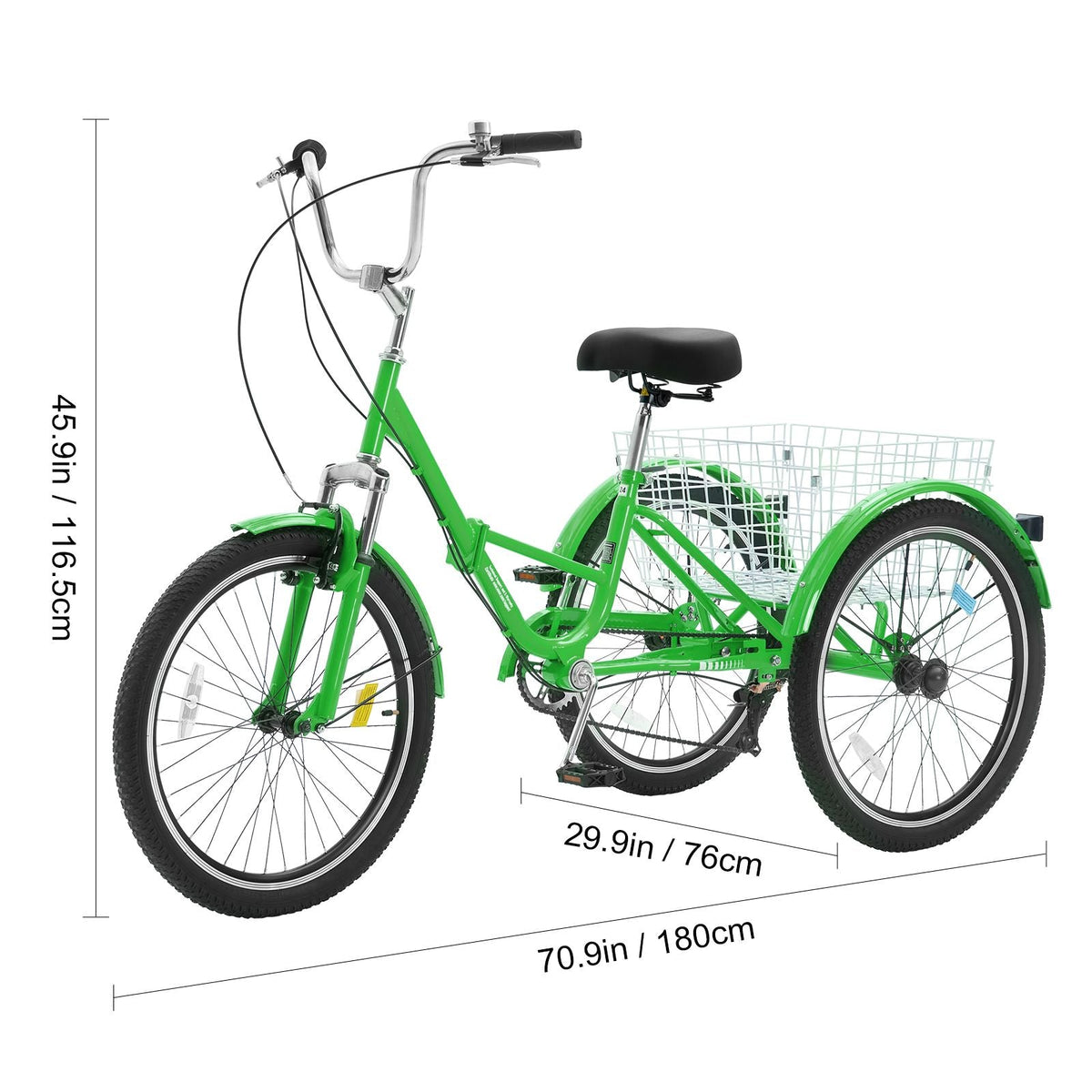 Folding Adult Tricycle, 24-Inch 7-Speed Adult Folding Trikes, Carbon Steel 3 Wheel Cruiser Bike with Basket & Adjustable Seat, Shopping Picnic Foldable Tricycles for Women, Men, Seniors (Green)