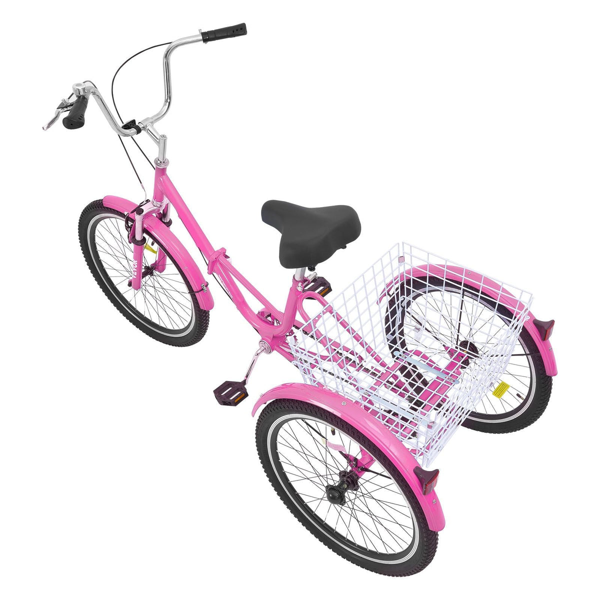 Folding Adult Tricycle, 26-Inch Adult Folding Trikes, Carbon Steel 3 Wheel Cruiser Bike with Large Basket & Adjustable Seat, Shopping Picnic Foldable Tricycles for Women, Men, Seniors (Pink)