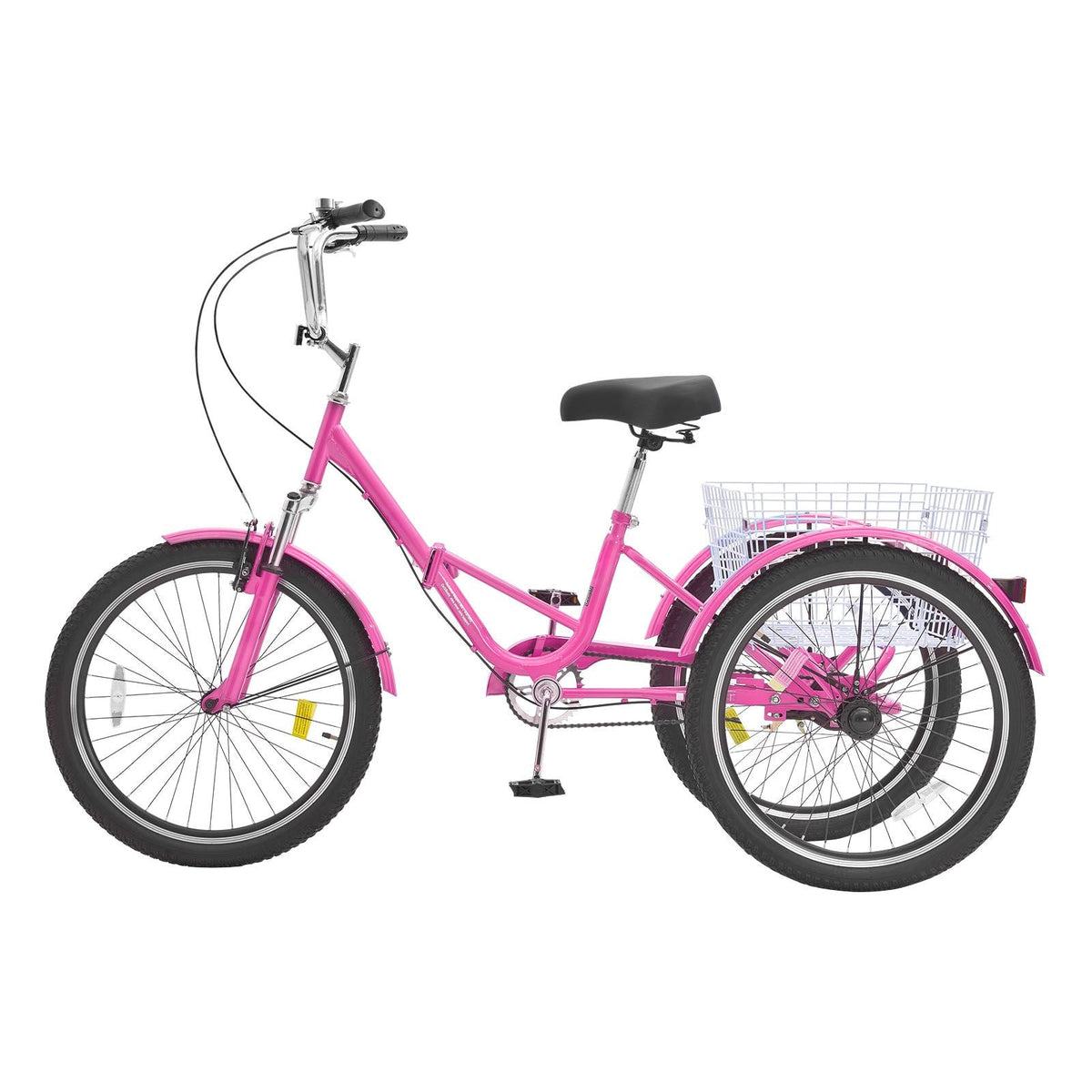 Folding Adult Tricycle, 26-Inch Adult Folding Trikes, Carbon Steel 3 Wheel Cruiser Bike with Large Basket & Adjustable Seat, Shopping Picnic Foldable Tricycles for Women, Men, Seniors (Pink)