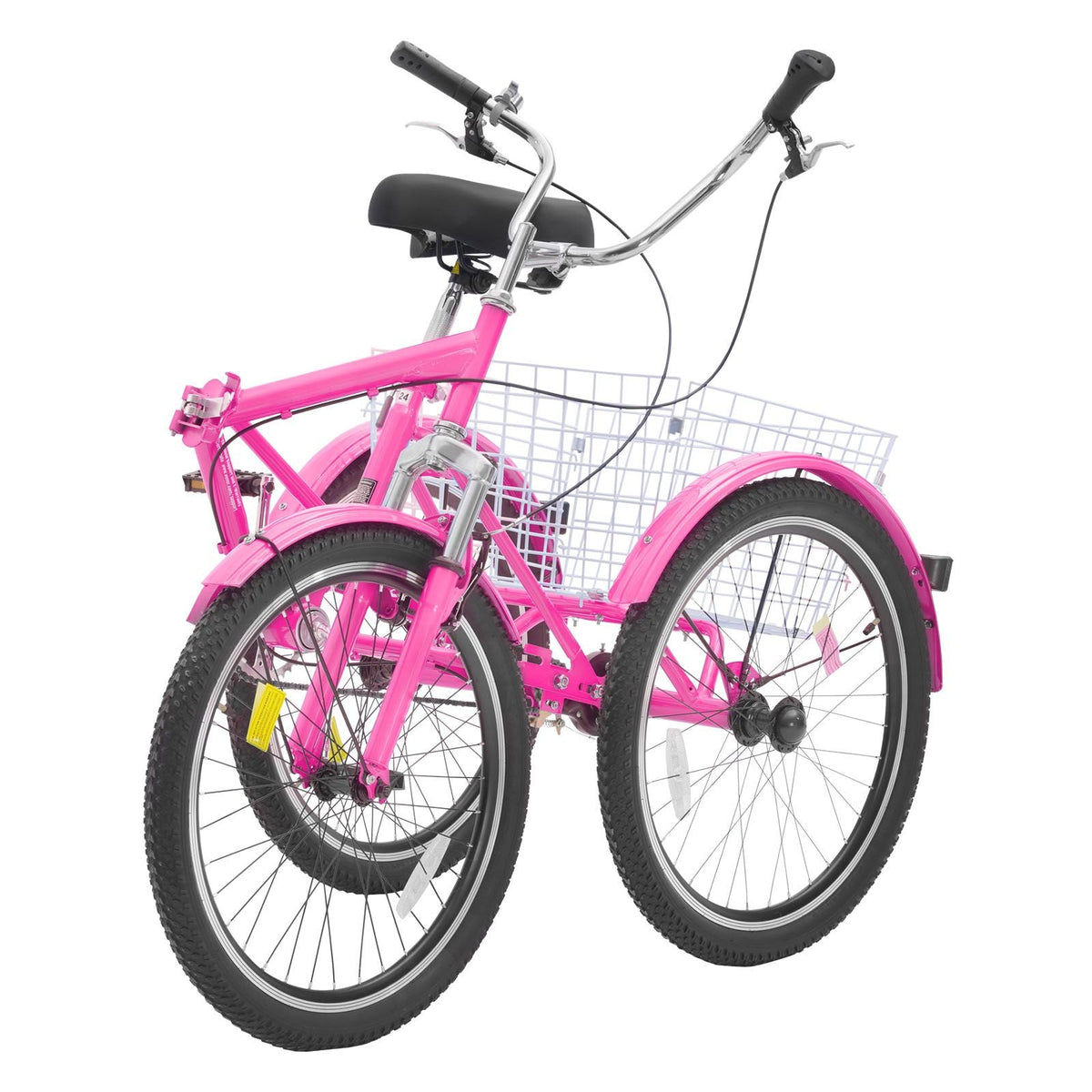 Folding Adult Tricycle, 26-Inch Adult Folding Trikes, Carbon Steel 3 Wheel Cruiser Bike with Large Basket & Adjustable Seat, Shopping Picnic Foldable Tricycles for Women, Men, Seniors (Pink)