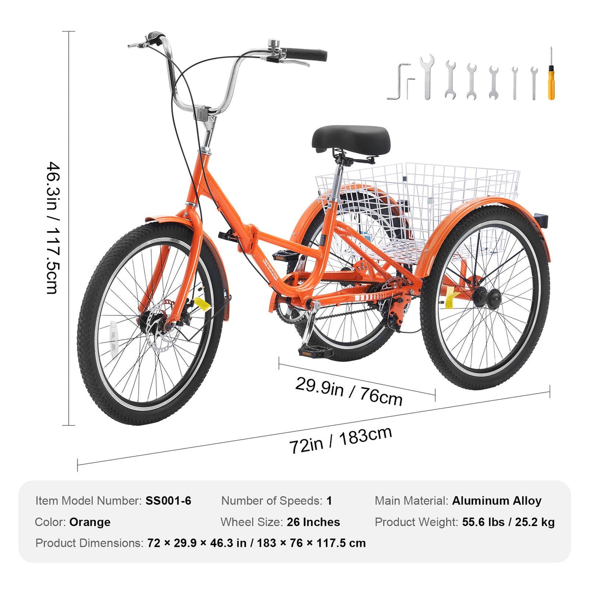 Folding Adult Tricycle, 26-Inch Adult Folding Trikes, Lightweight Aluminum Alloy 3 Wheel Cruiser Bike with Large Rear Basket, Shopping Picnic Foldable Tricycles for Adults, Women, Men, Seniors