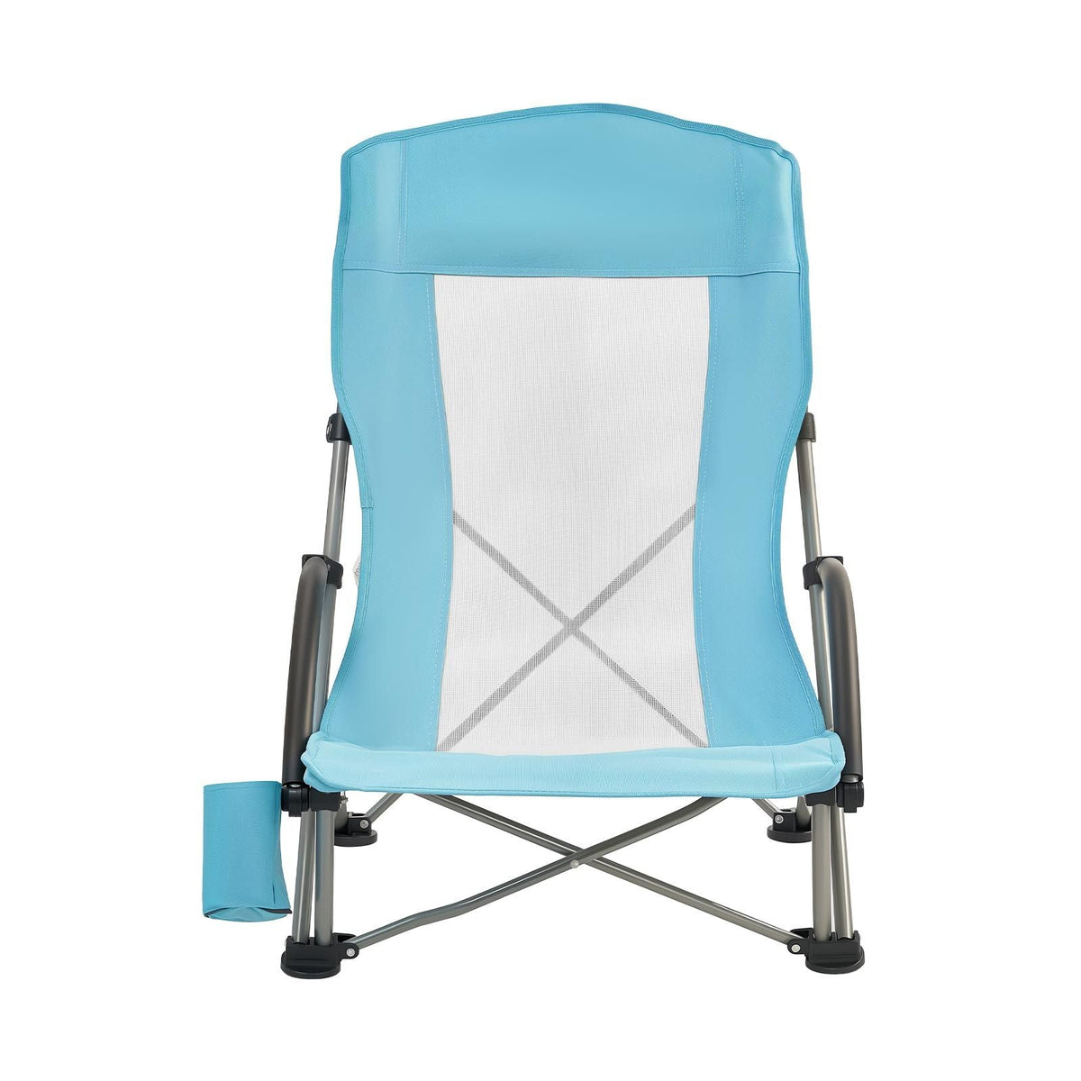 Folding Beach Chair, High Back Camping Chairs for Adults, with Cup Pocket, Mesh Back, Carry Bag, Portable Extra Wide Seat Chair 330 lbs Heavy Duty Support, for Outdoor, Camp, Light Blue, 2 Pack