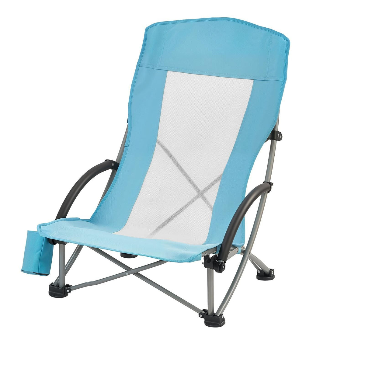 Folding Beach Chair, High Back Camping Chairs for Adults, with Cup Pocket, Mesh Back, Carry Bag, Portable Extra Wide Seat Chair 330 lbs Heavy Duty Support, for Outdoor, Camp, Light Blue, 2 Pack