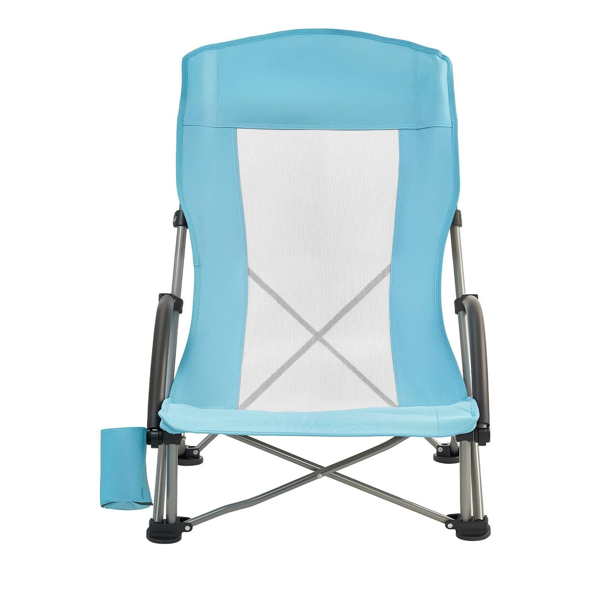 Folding Beach Chair, High Back Camping Chairs for Adults, with Cup Pocket, Mesh Back, Carry Bag, Portable Extra Wide Seat Chair 330 lbs Heavy Duty Support, for Outdoor, Camp, Light Blue