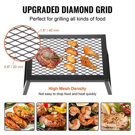 Folding Campfire Grill, Heavy Duty Steel Mesh Grate, 18" Portable Camping Grates Over Fire Pit, Camp Fire Cooking Equipment with Legs Carrying Bag, Grilling Rack for Outdoor Open Flame Cooking