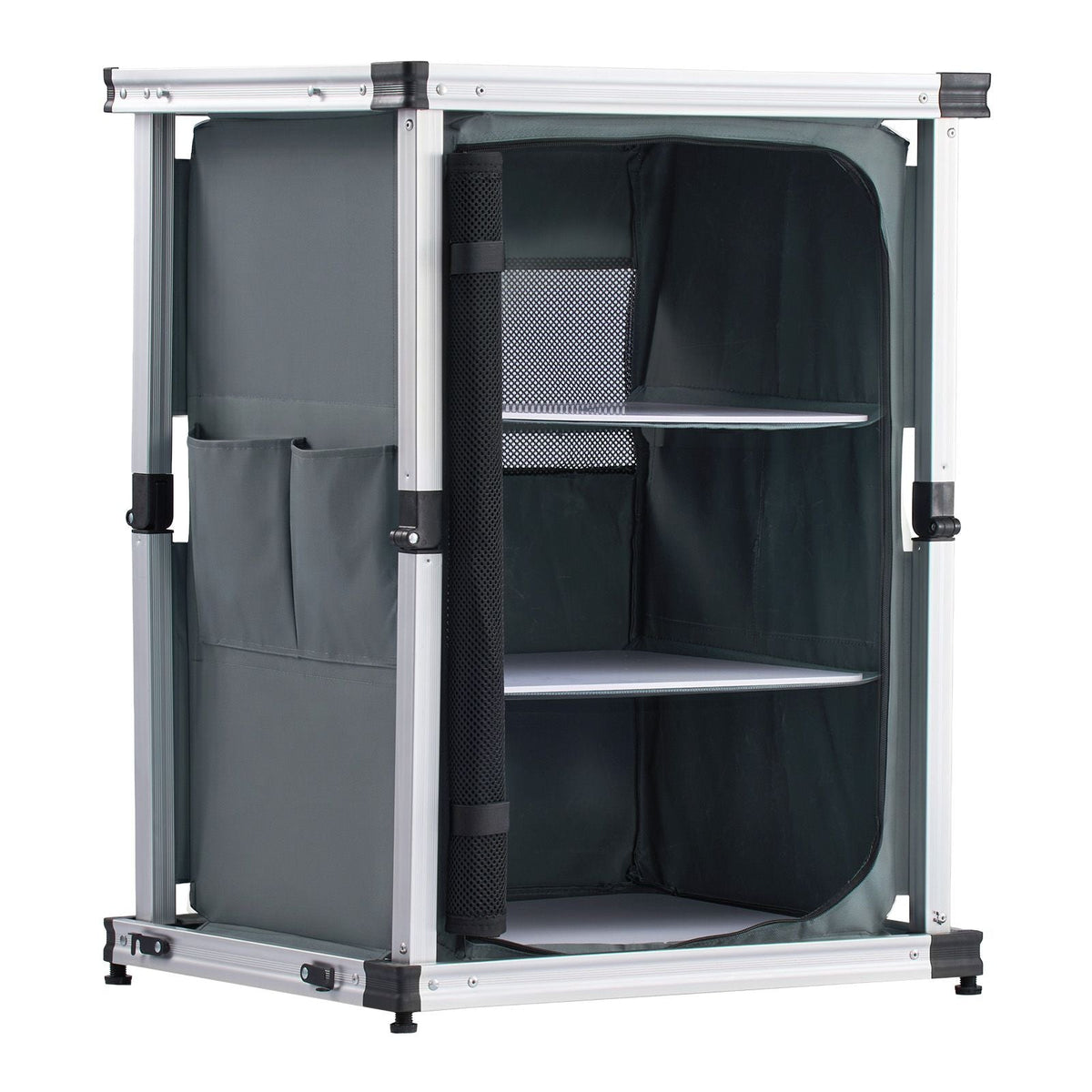 Folding Camping Storage Cabinet, Outdoor Portable Aluminum Lightweight Table, Quick Set-up Compact Kitchen Cook Station, with 3 Shelves and Carry Bag, for Picnic, BBQ, Camping, RV Traveling