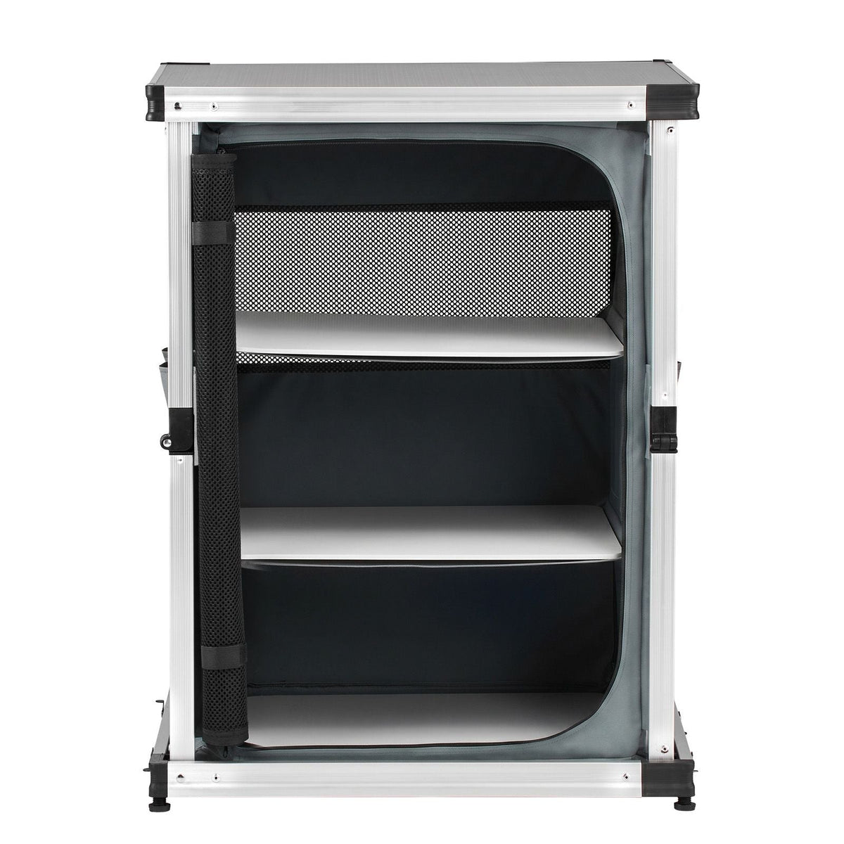 Folding Camping Storage Cabinet, Outdoor Portable Aluminum Lightweight Table, Quick Set-up Compact Kitchen Cook Station, with 3 Shelves and Carry Bag, for Picnic, BBQ, Camping, RV Traveling
