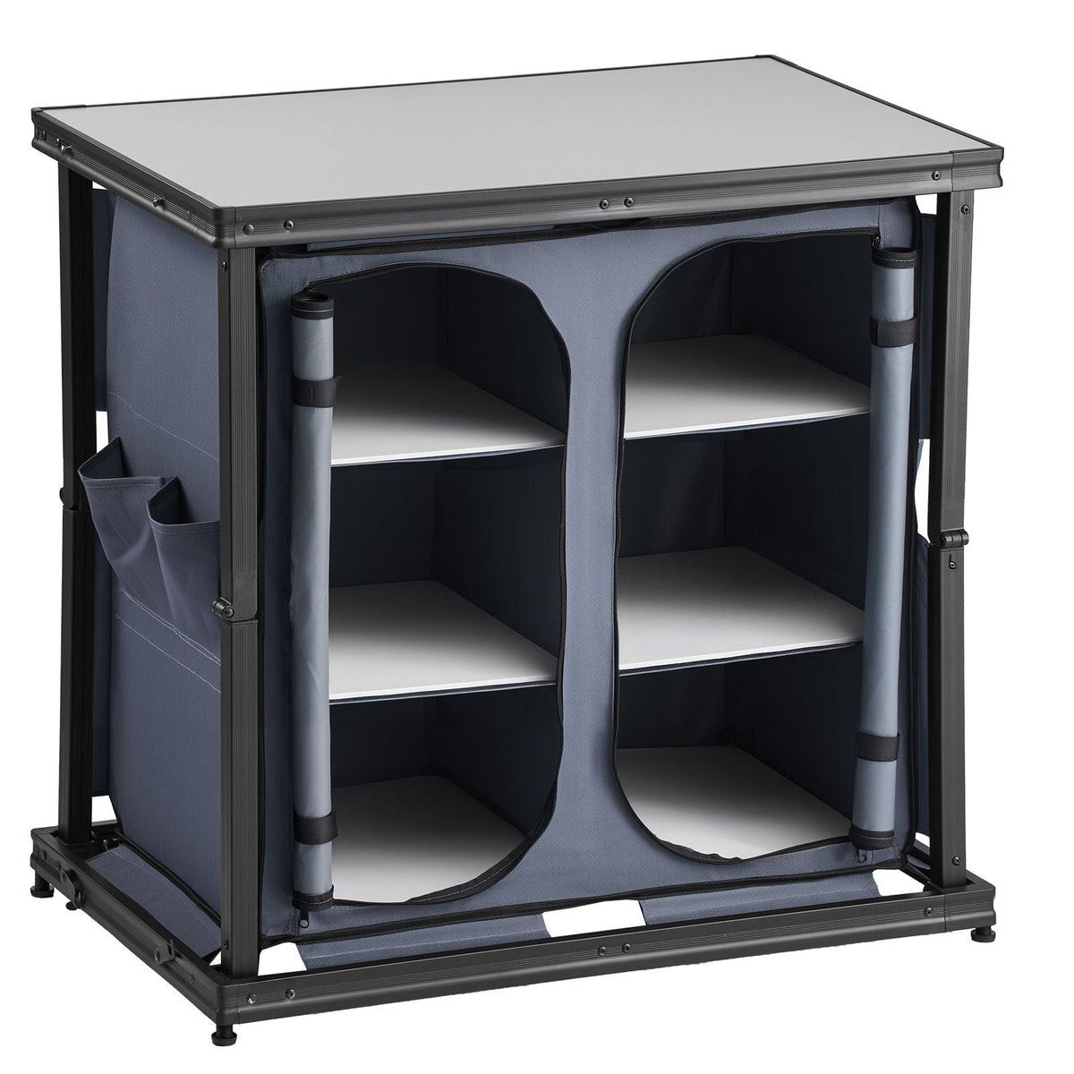 Folding Camping Storage Cabinet, Outdoor Portable Aluminum Lightweight Table, Quick Set-up Compact Kitchen Cook Station, with 6 Shelves and Carry Bag, for Picnic, BBQ, Camping, RV Traveling