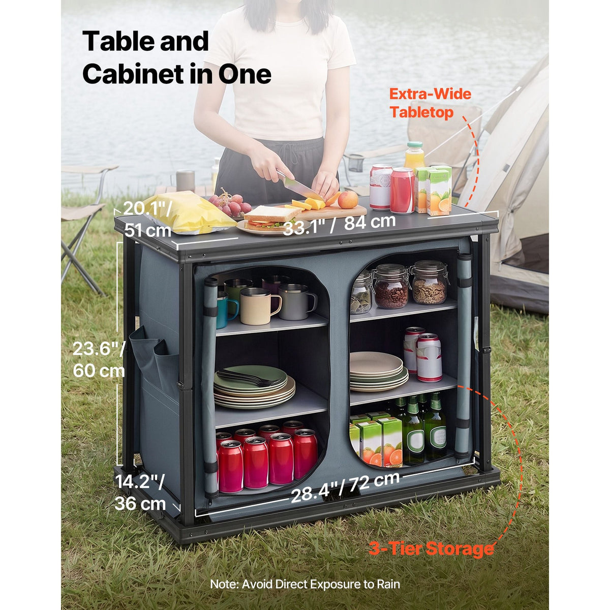 Folding Camping Storage Cabinet, Outdoor Portable Aluminum Lightweight Table, Quick Set-up Compact Kitchen Cook Station, with 6 Shelves and Carry Bag, for Picnic, BBQ, Camping, RV Traveling