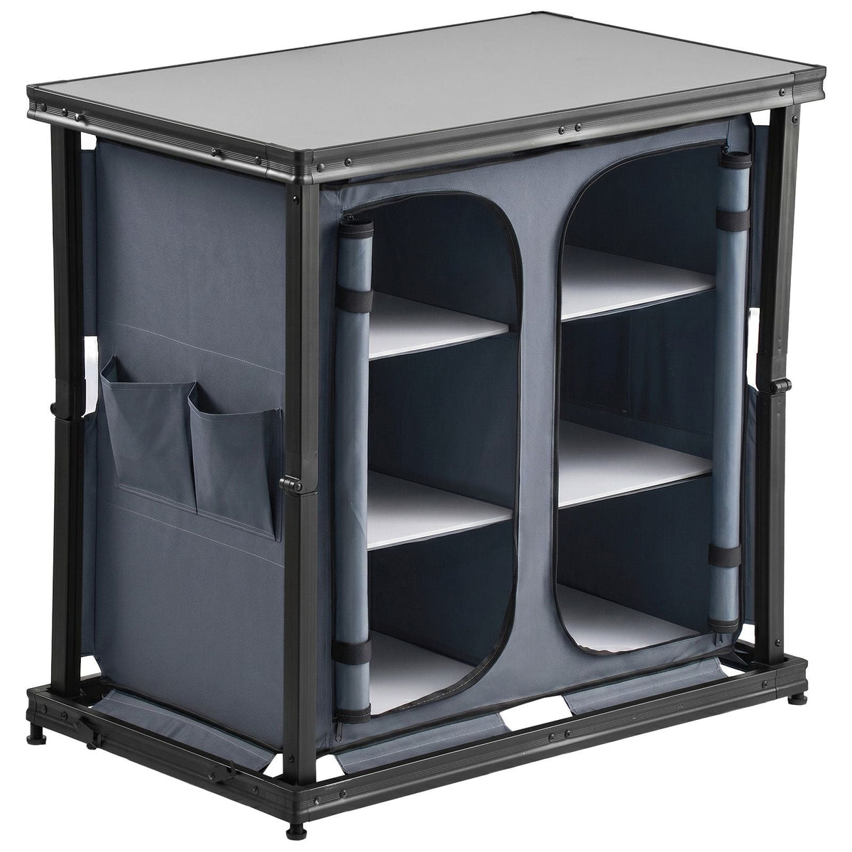 Folding Camping Storage Cabinet, Outdoor Portable Aluminum Lightweight Table, Quick Set-up Compact Kitchen Cook Station, with 6 Shelves and Carry Bag, for Picnic, BBQ, Camping, RV Traveling