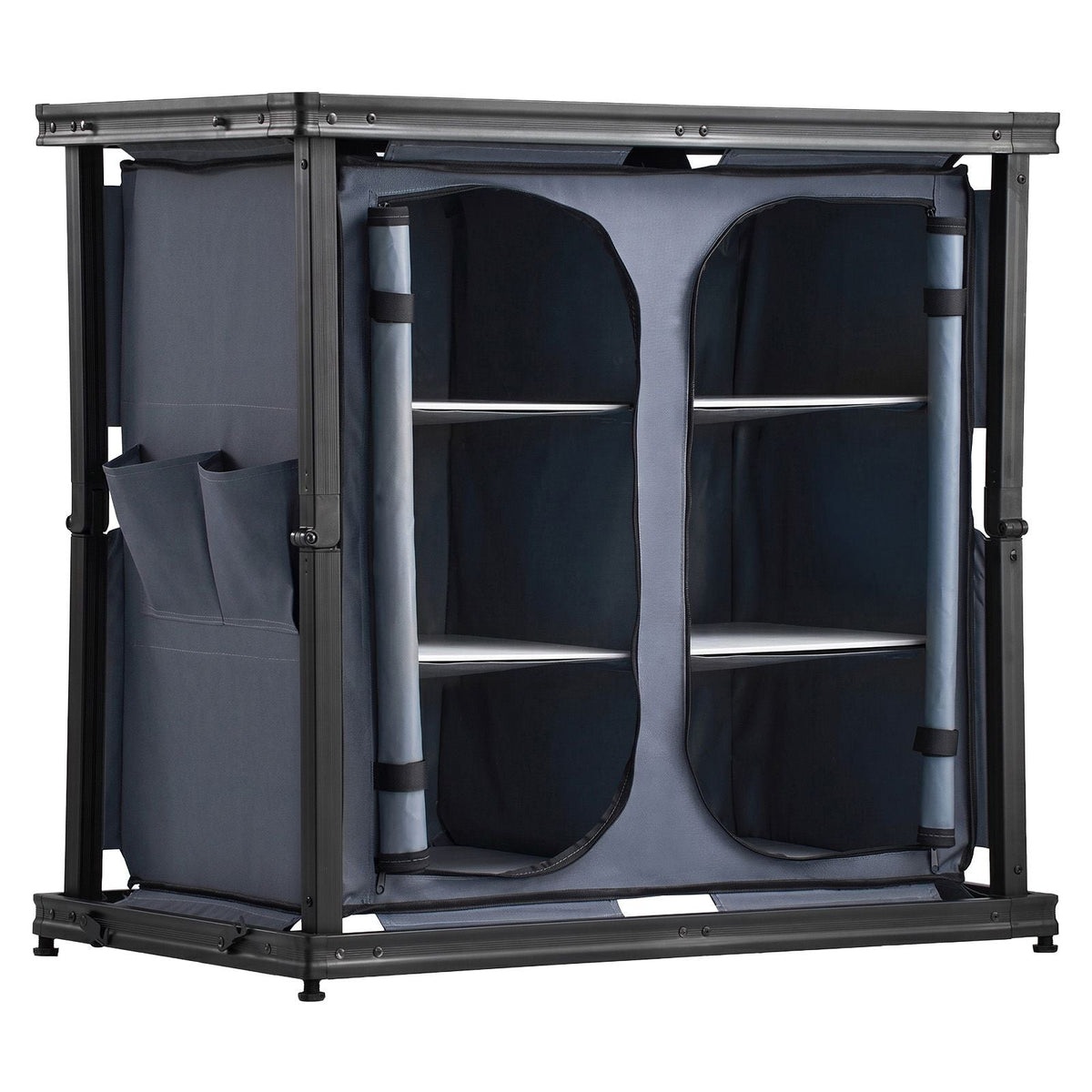 Folding Camping Storage Cabinet, Outdoor Portable Aluminum Lightweight Table, Quick Set-up Compact Kitchen Cook Station, with 6 Shelves and Carry Bag, for Picnic, BBQ, Camping, RV Traveling
