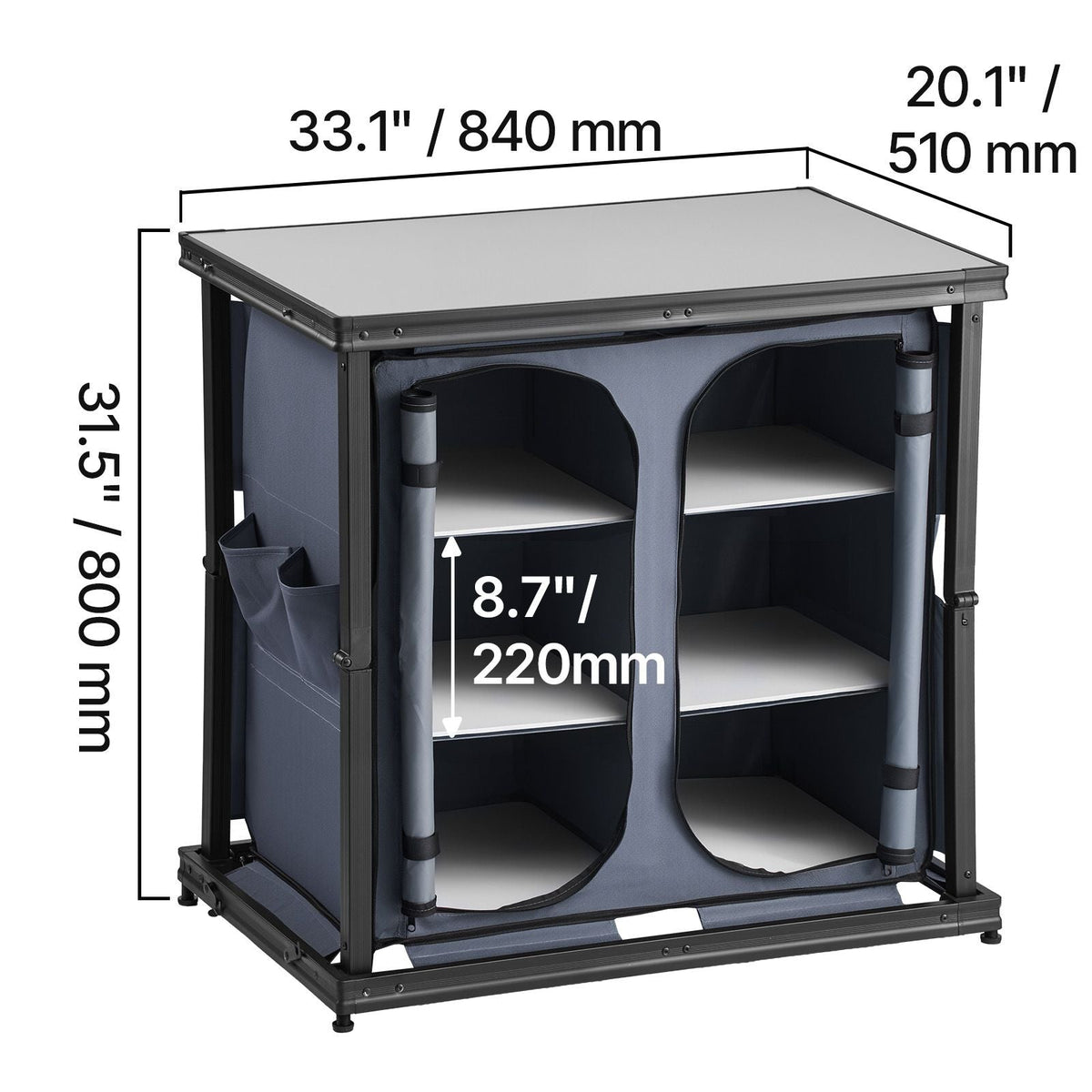 Folding Camping Storage Cabinet, Outdoor Portable Aluminum Lightweight Table, Quick Set-up Compact Kitchen Cook Station, with 6 Shelves and Carry Bag, for Picnic, BBQ, Camping, RV Traveling