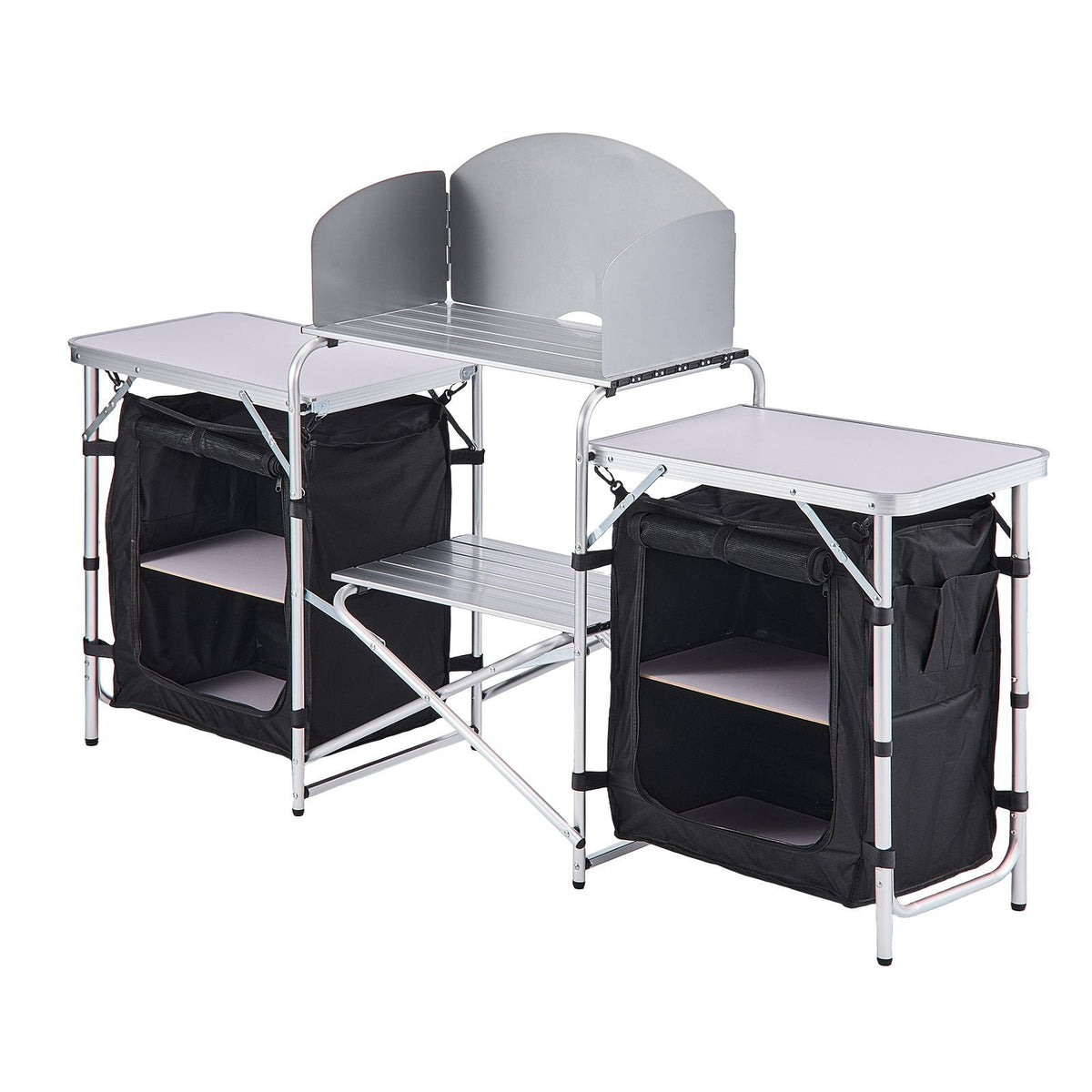 Folding Camping Table, Outdoor Portable Aluminum Lightweight Table, Quick Set-up Kitchen Cook Station, with Storage Organizer, Detachable Windscreen, Carrying Bag, Ideal for Picnic BBQ Traveling