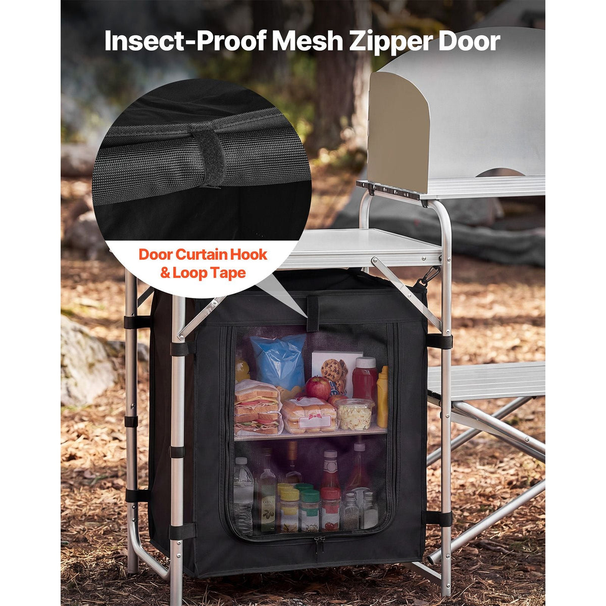 Folding Camping Table, Outdoor Portable Aluminum Lightweight Table, Quick Set-up Kitchen Cook Station, with Storage Organizer, Detachable Windscreen, Carrying Bag, Ideal for Picnic BBQ Traveling