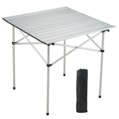 Folding Camping Table, Outdoor Portable Side Tables, Lightweight Fold Up Table, Aluminum Ultra Compact Work Table with Carry Bag, For Cooking, Beach, Picnic, Travel, 24x16 inch, Silver