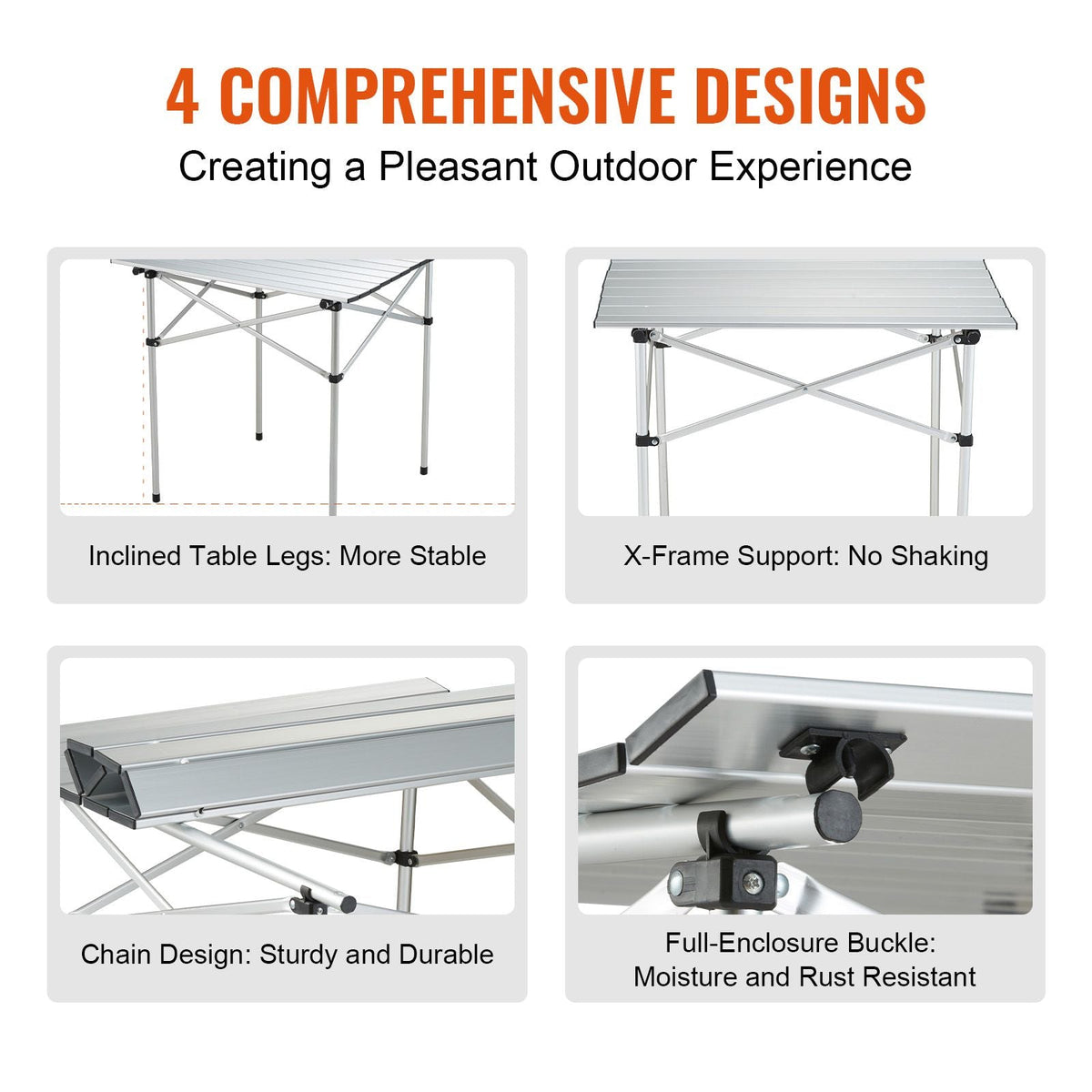 Folding Camping Table, Outdoor Portable Side Tables, Lightweight Fold Up Table, Aluminum Ultra Compact Work Table with Carry Bag, For Cooking, Beach, Picnic, Travel, 24x16 inch, Silver