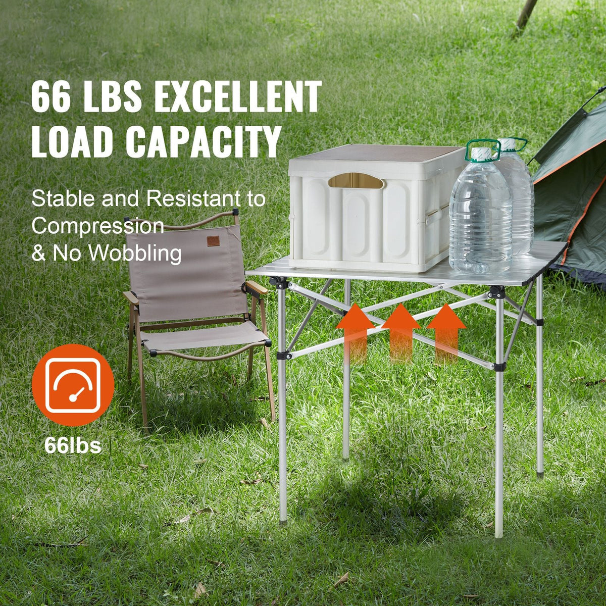 Folding Camping Table, Outdoor Portable Side Tables, Lightweight Fold Up Table, Aluminum Ultra Compact Work Table with Carry Bag, For Cooking, Beach, Picnic, Travel, 24x16 inch, Silver