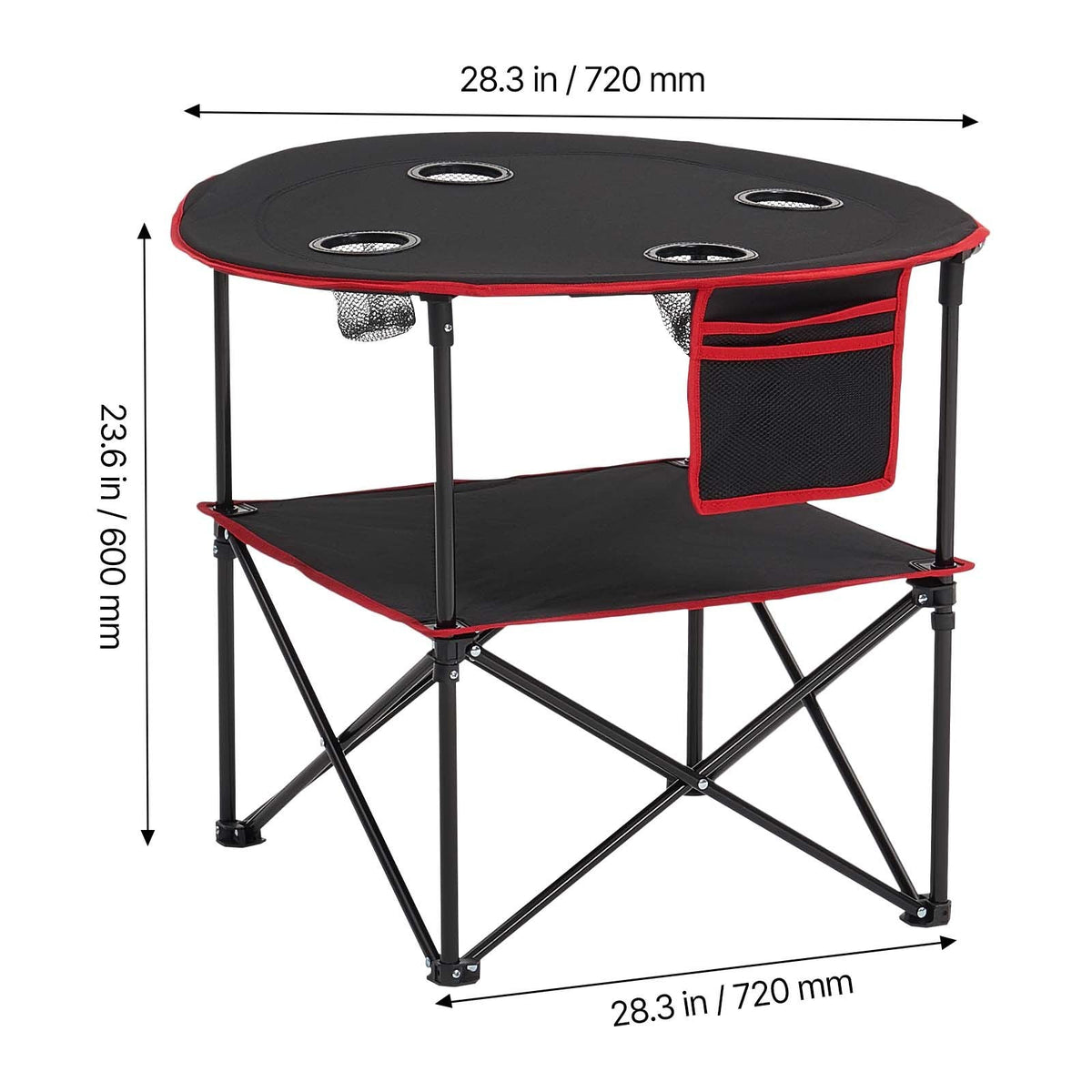 Folding Camping Table, Portable Outdoor Lightweight Picnic Table, 600D Oxford Fabric Waterproof Canvas Travel Beach Tables, with 4 Cup Holders, Carry Bag, for Tailgating Camping Picnic, Black