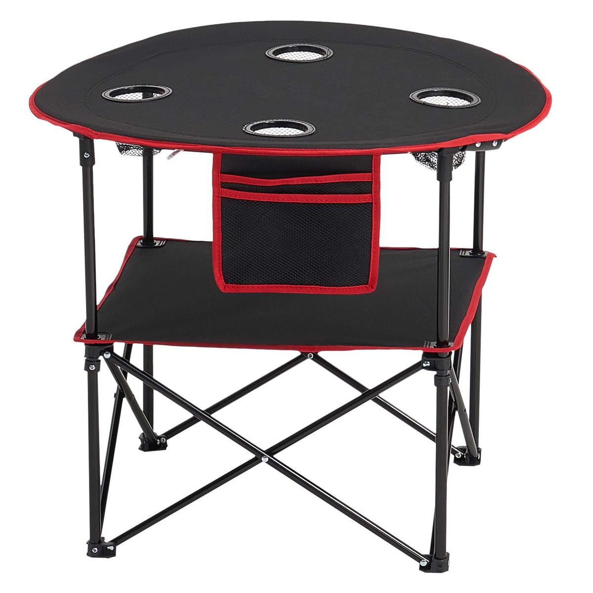 Folding Camping Table, Portable Outdoor Lightweight Picnic Table, 600D Oxford Fabric Waterproof Canvas Travel Beach Tables, with 4 Cup Holders, Carry Bag, for Tailgating Camping Picnic, Black