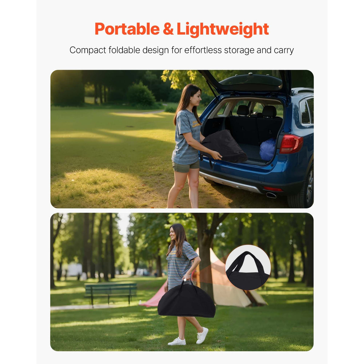 Folding Camping Table, Portable Outdoor Lightweight Picnic Table, 600D Oxford Fabric Waterproof Canvas Travel Beach Tables, with 4 Cup Holders, Carry Bag, for Tailgating Camping Picnic, Black