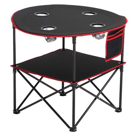 Folding Camping Table, Portable Outdoor Lightweight Picnic Table, 600D Oxford Fabric Waterproof Canvas Travel Beach Tables, with 4 Cup Holders, Carry Bag, for Tailgating Camping Picnic, Black