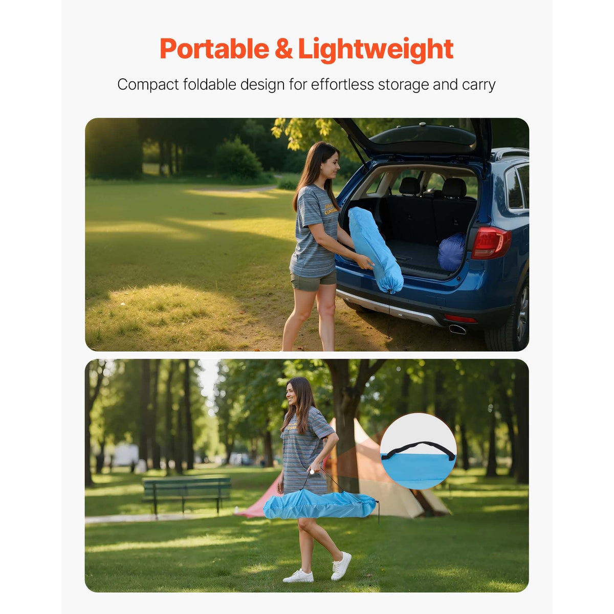 Folding Camping Table, Portable Outdoor Lightweight Picnic Table, 600D Oxford Fabric Waterproof Canvas Travel Beach Tables, with 4 Cup Holders, Carry Bag, for Tailgating Camping Picnic, Blue