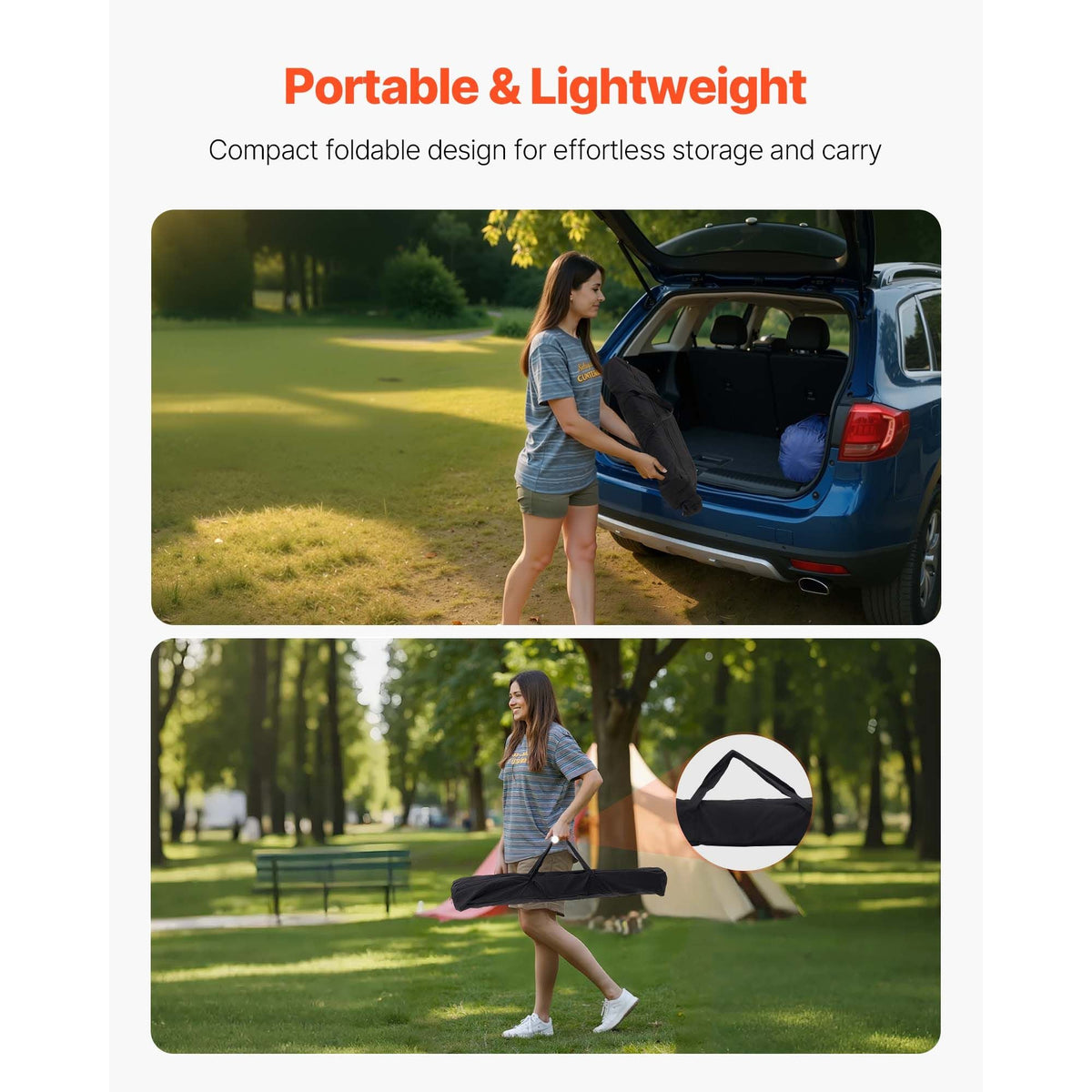 Folding Camping Table, Portable Roll Up Side Tables, Lightweight Aluminum Beach Table with Adjustable Height, Large Storage Bag and Carry Bag, For Outdoor BBQ Tailgating Picnic, Travel, Black