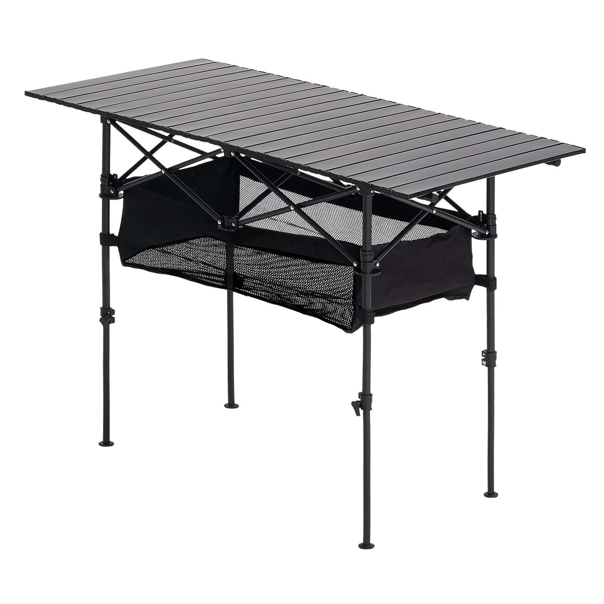 Folding Camping Table, Portable Roll Up Side Tables, Lightweight Aluminum Beach Table with Adjustable Height, Large Storage Bag and Carry Bag, For Outdoor BBQ Tailgating Picnic, Travel, Black