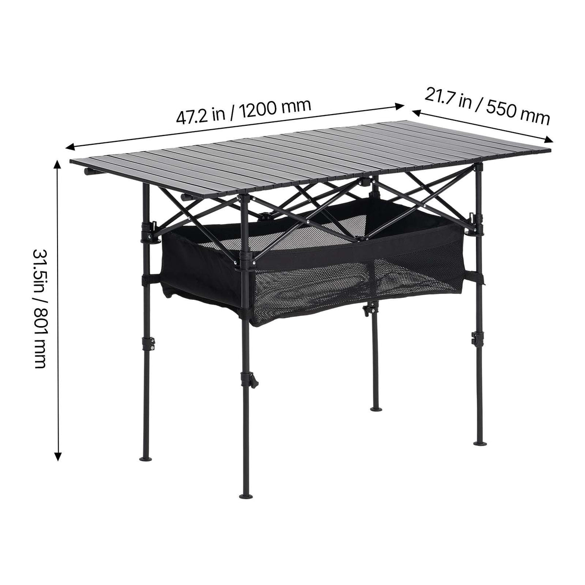 Folding Camping Table, Portable Roll Up Side Tables, Lightweight Aluminum Beach Table with Adjustable Height, Large Storage Bag and Carry Bag, For Outdoor BBQ Tailgating Picnic, Travel, Black