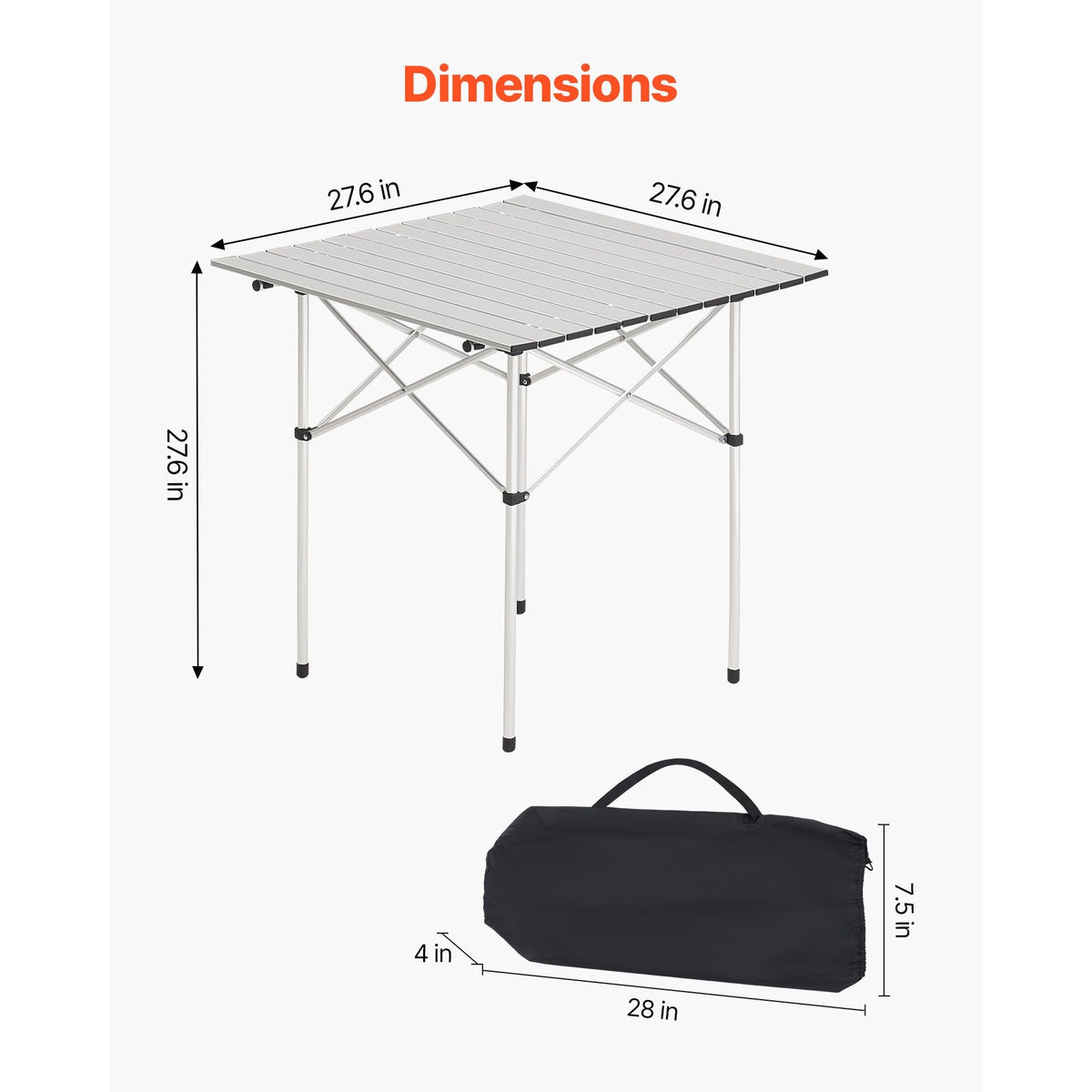 Folding Camping Table, Portable Roll Up Side Tables, Small Lightweight Aluminum Beach Table, Compact with Carry Bag, for Outdoor Cooking, Tailgating, Grilling, Picnic, Travel, Silver