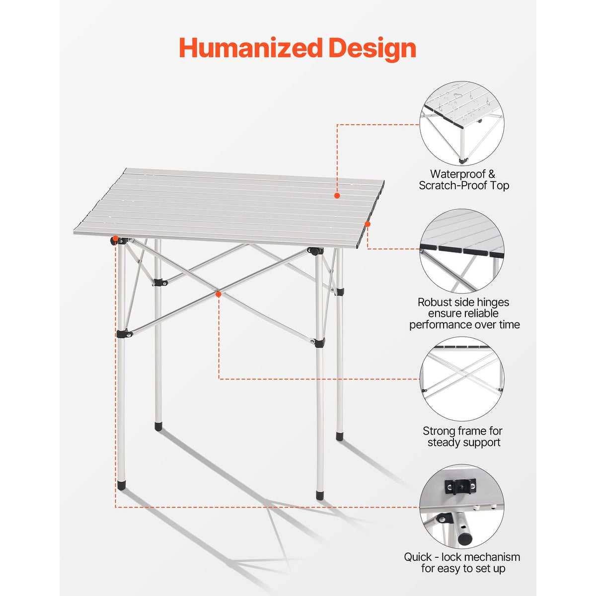 Folding Camping Table, Portable Roll Up Side Tables, Small Lightweight Aluminum Beach Table, Compact with Carry Bag, for Outdoor Cooking, Tailgating, Grilling, Picnic, Travel, Silver